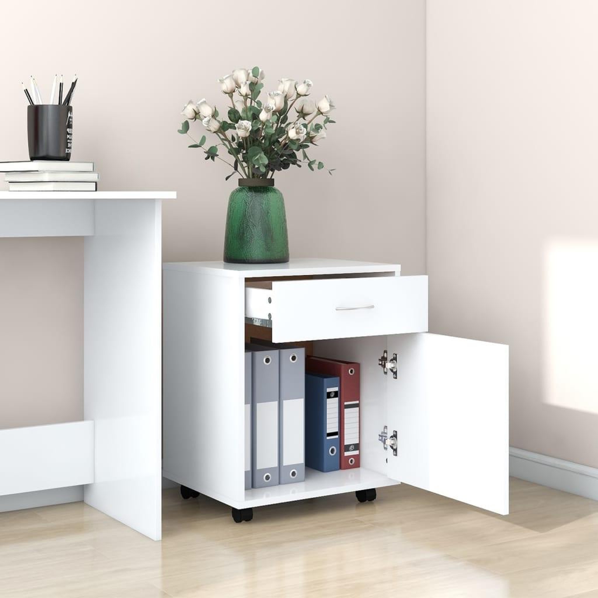 Voir la diapositive 3 : VIDAXL Armoire a roulettes Blanc 45x38x54 cm Bois d'ingenierie