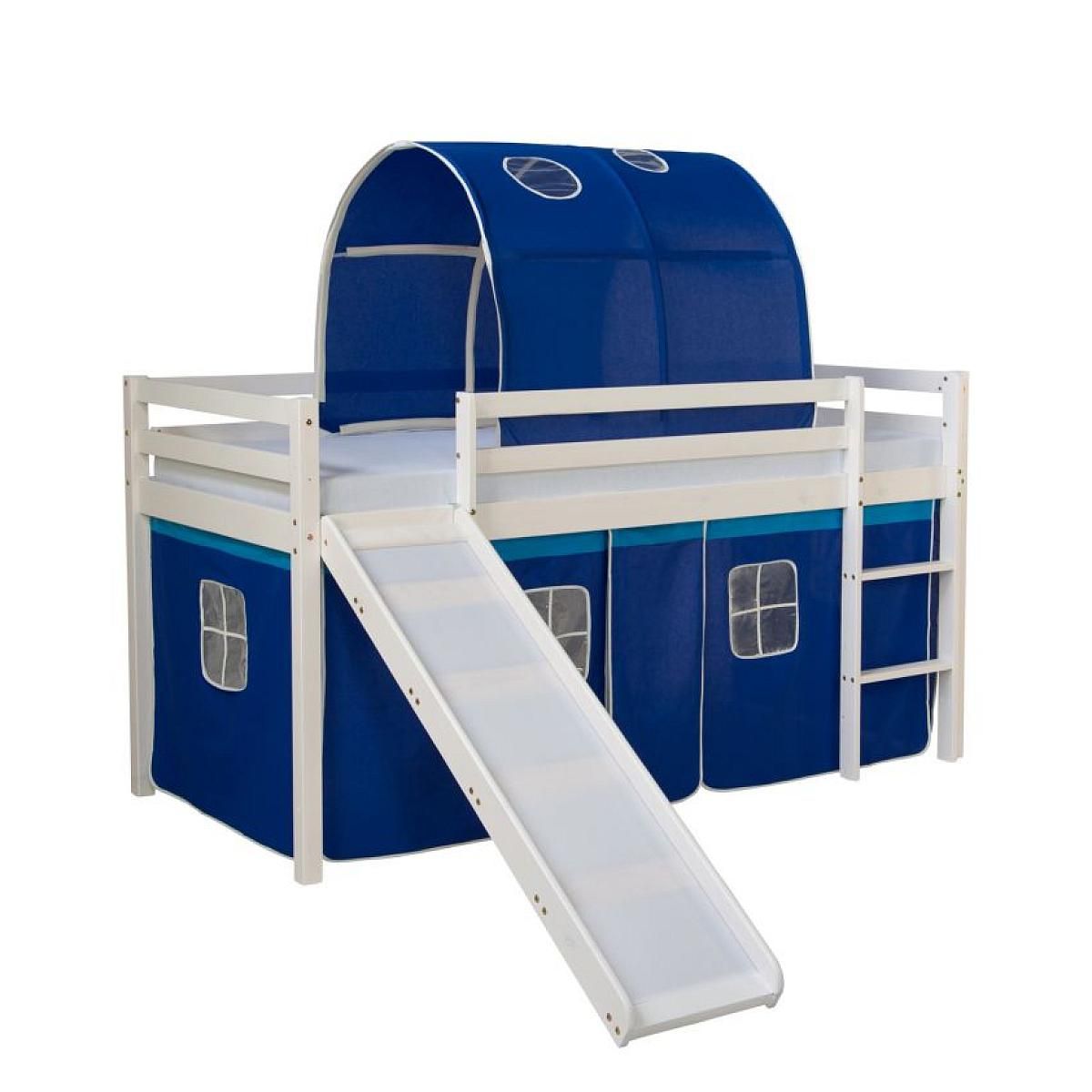 HomeStyle4U Lit bleu mi-haut avec matelas 90x200 cm tunnel