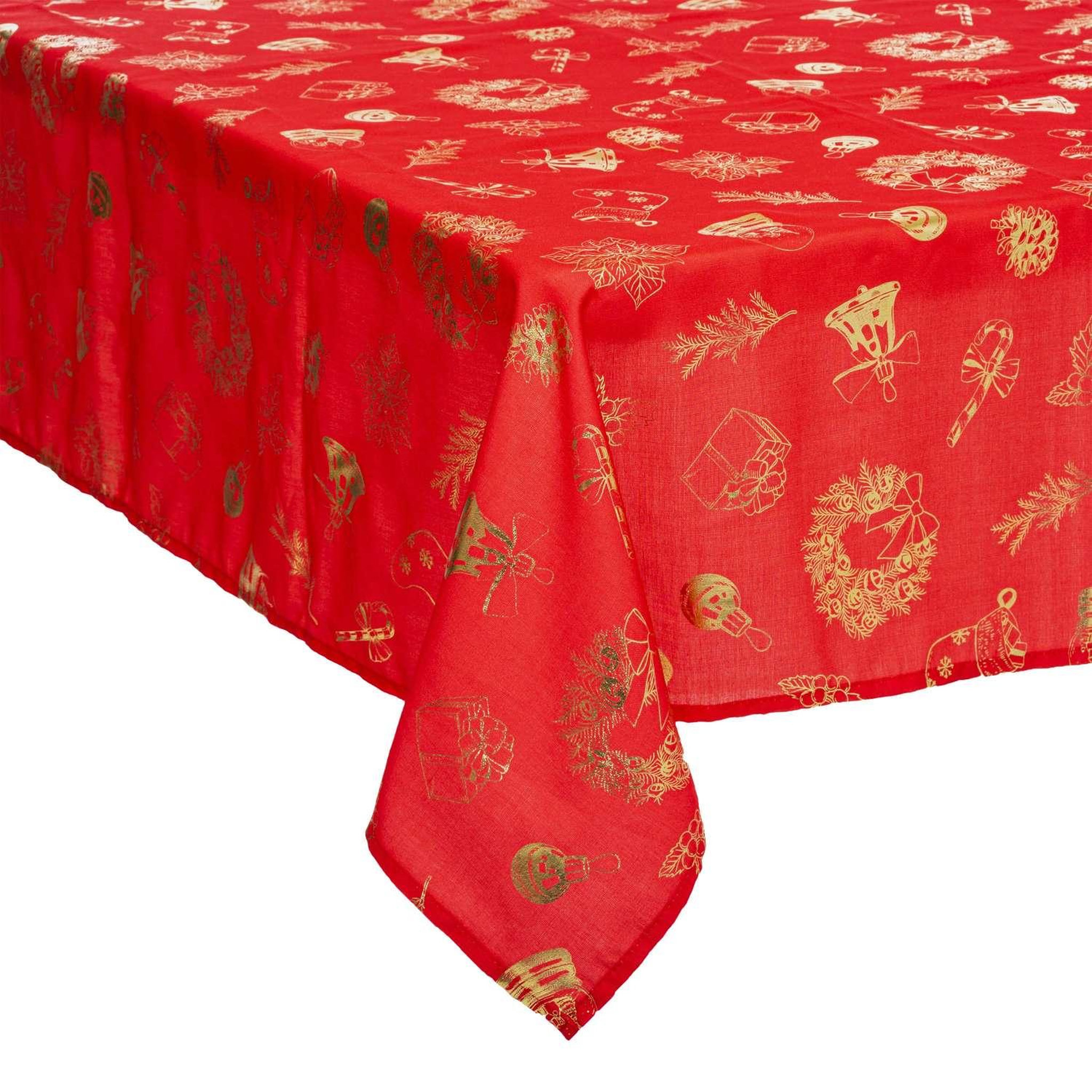 ATMOSPHERA Nappe de Noël rectangulaire à motifs - L. 140 x 240 cm - Rouge et doré