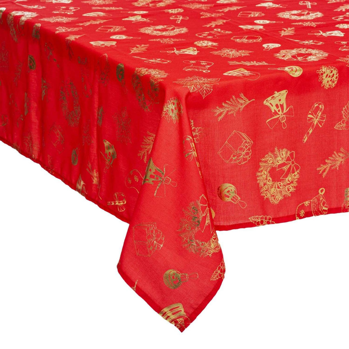 ATMOSPHERA Nappe de Noël rectangulaire à motifs - L. 140 x 240 cm - Rouge et doré