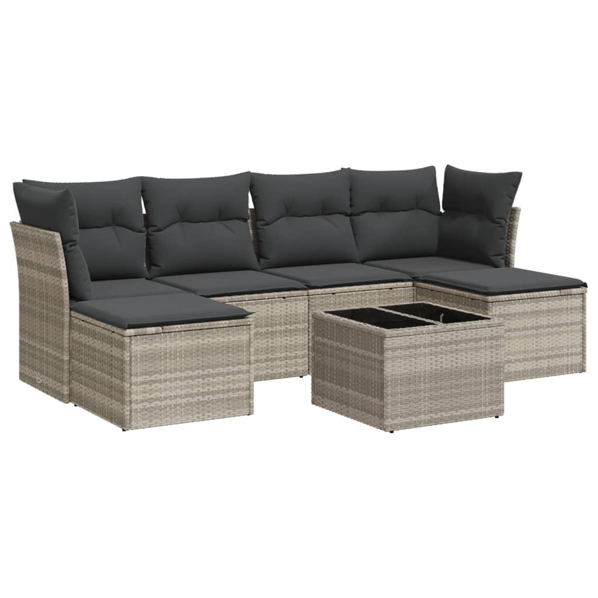Voir la diapositive 2 : VIDAXL Salon de jardin avec coussins 7 pcs gris clair resine tressee