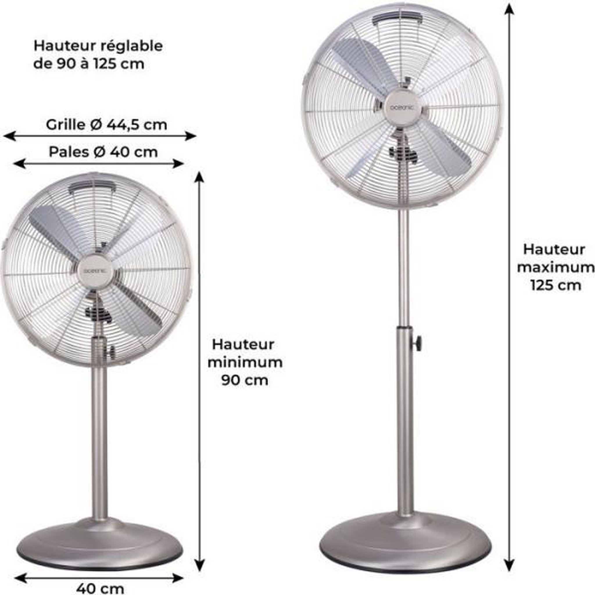 Voir la diapositive 5 : OCEANIC Ventilateur sur pied 40 cm oceanic - 3 vitesses - puissance 50 w - hauteur réglable 90 a 125 cm - pales en aluminium - métal b