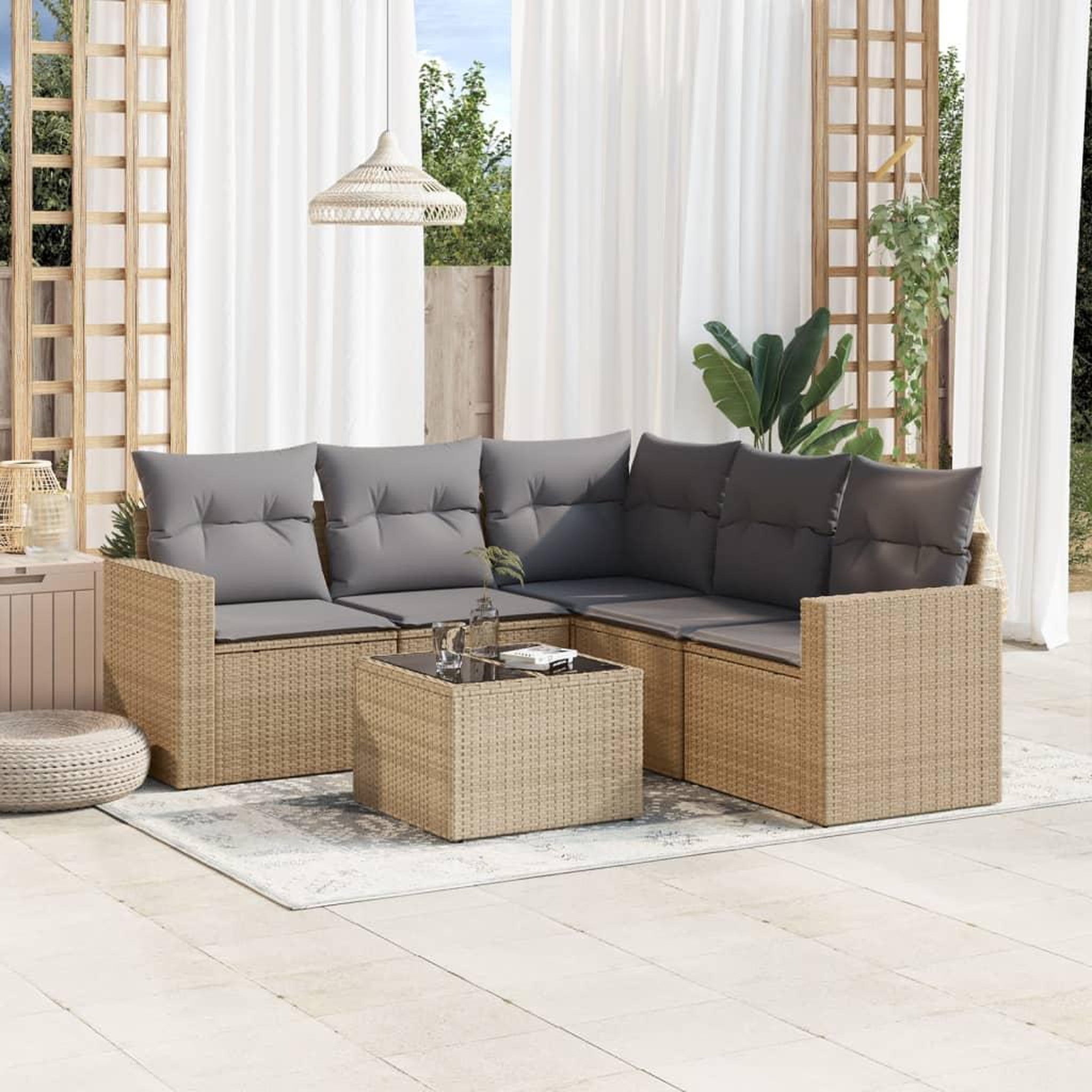 VIDAXL Salon de jardin avec coussins 6 pcs beige resine tressee