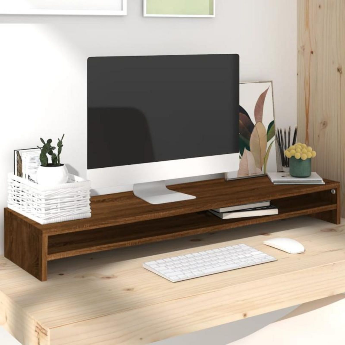 VIDAXL Support de moniteur Chêne marron 100x24x13 cm Bois d ingénierie