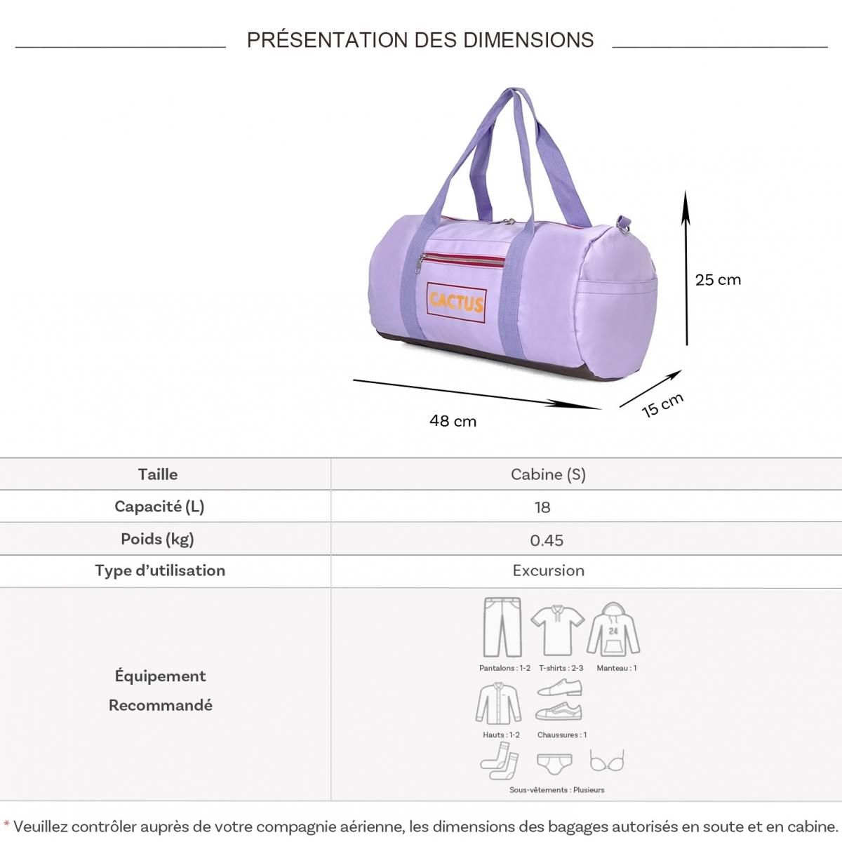 Cactus Sac de voyage week-end 18L et sport sans roulettes