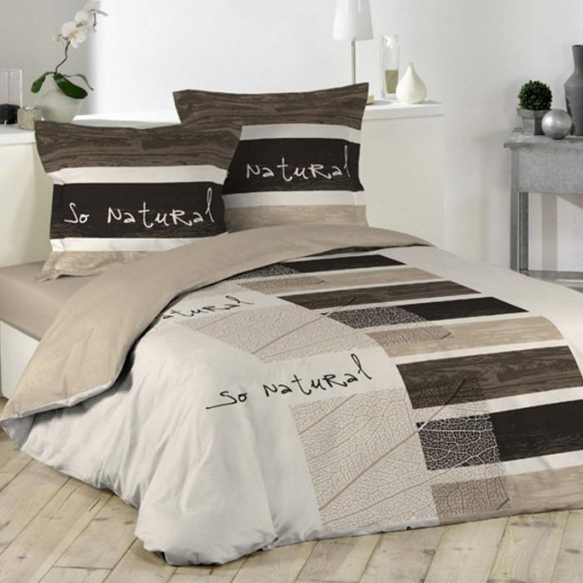 Paris Prix Parure de Lit 3 Pièces  So Natural  240x220cm Marron