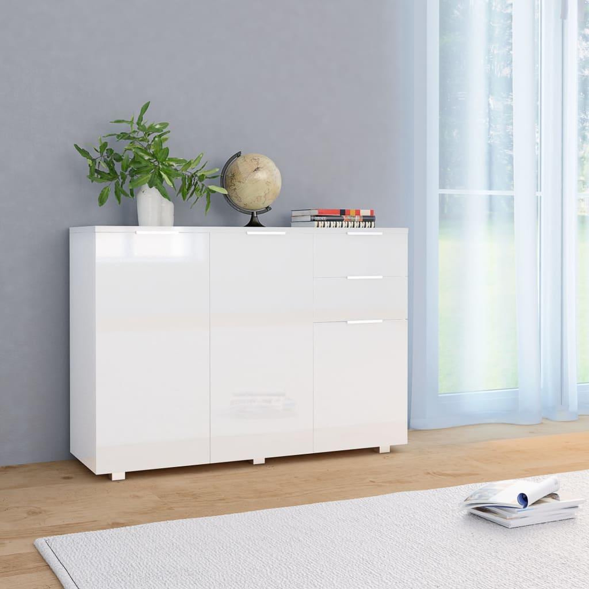 Voir la diapositive 1 : VIDAXL Buffet Blanc brillant 107x35x80,5 cm
