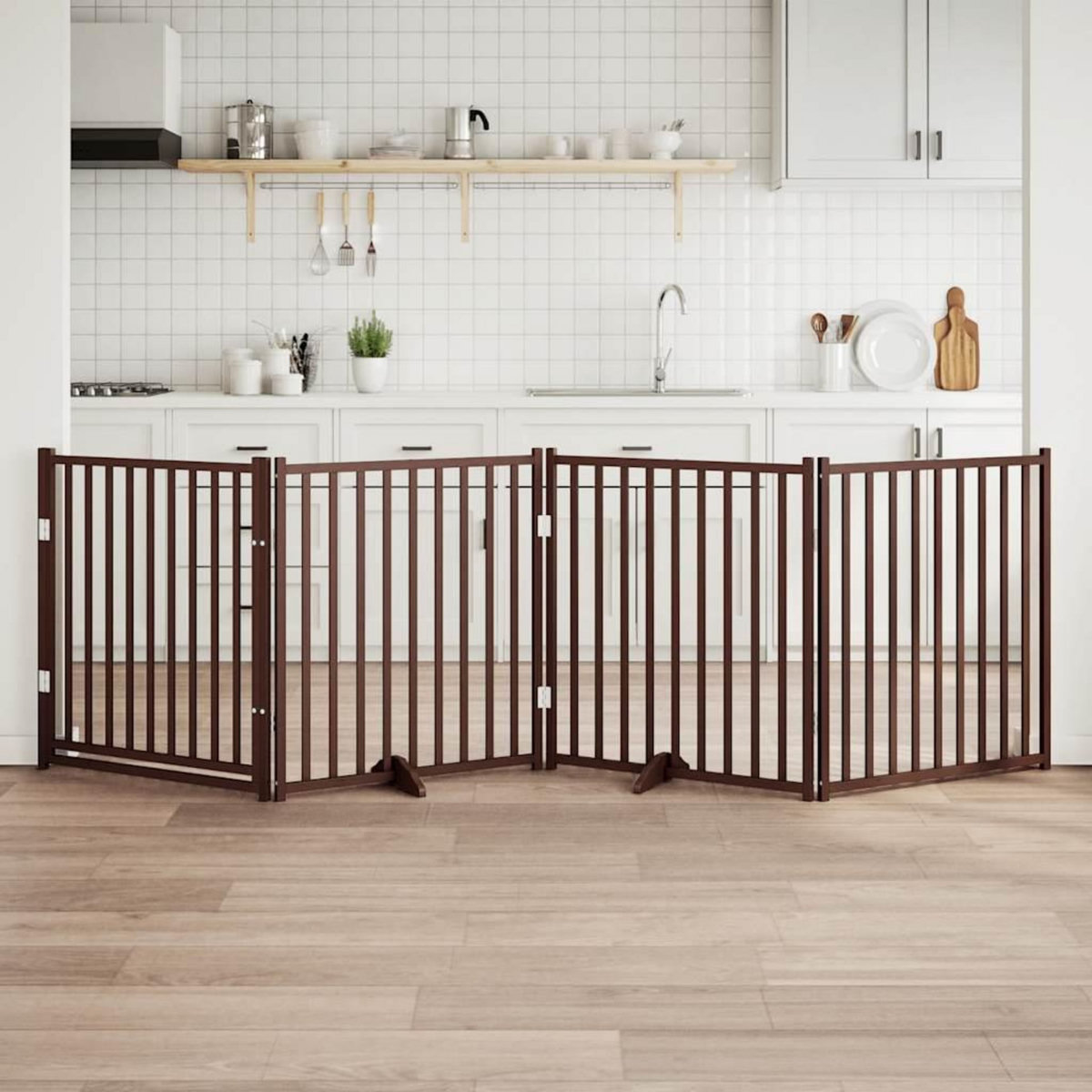 VIDAXL Barriere pour chiens avec porte 4 panneaux bois de sapin massif