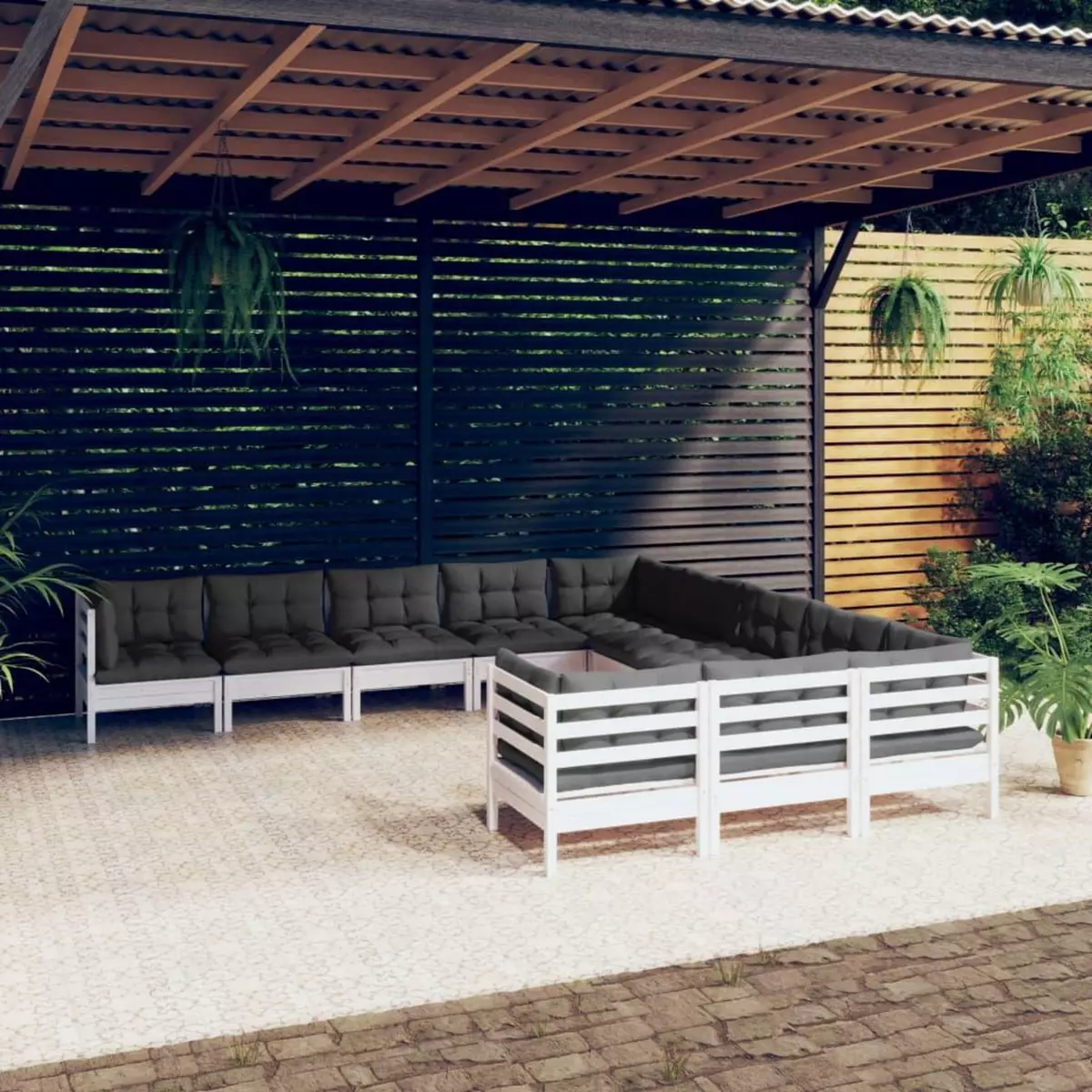 VIDAXL Salon de jardin 11 pcs avec coussins blanc bois de pin
