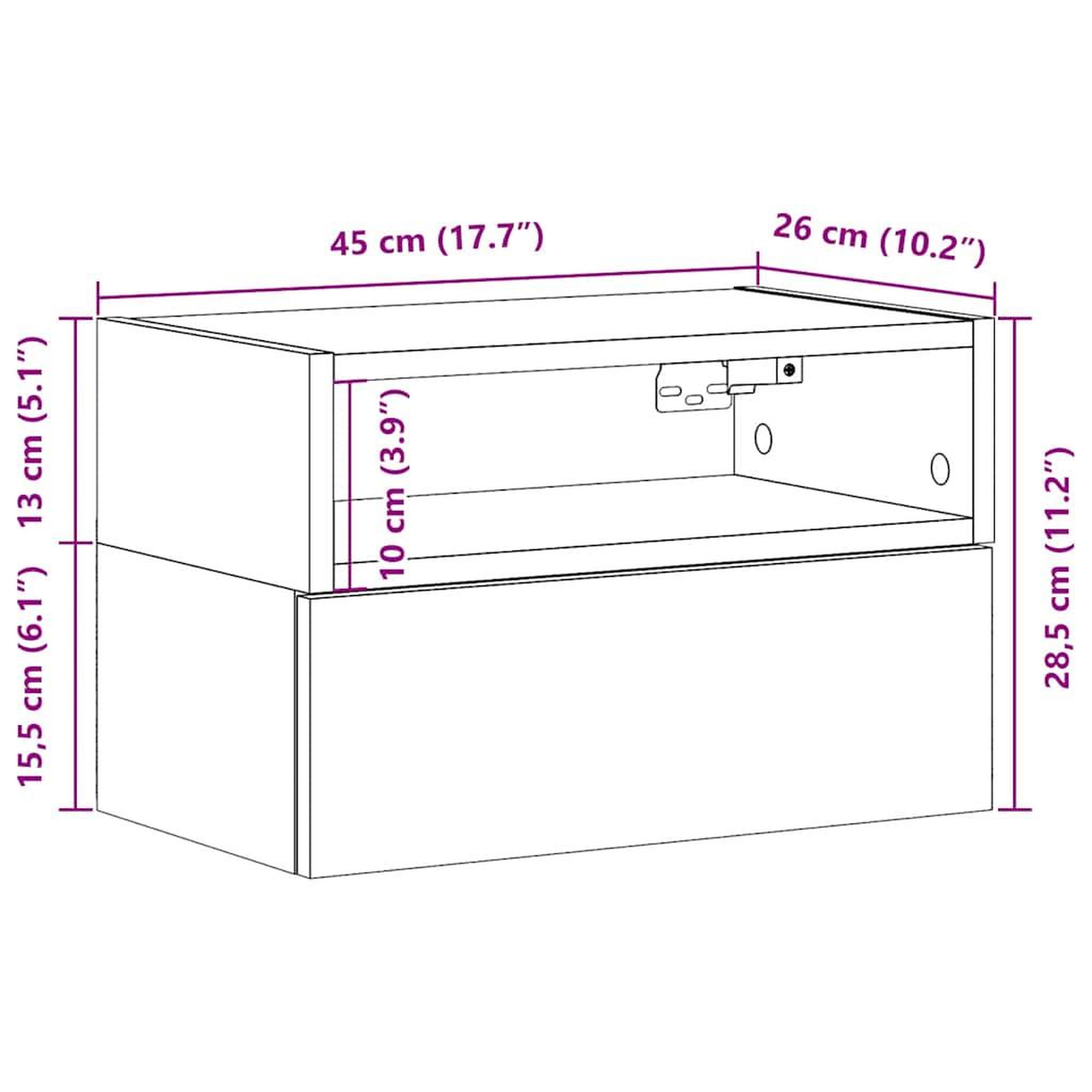 Voir la diapositive 6 : VIDAXL Table de chevet murale gris beton 45x26x28,5 cm