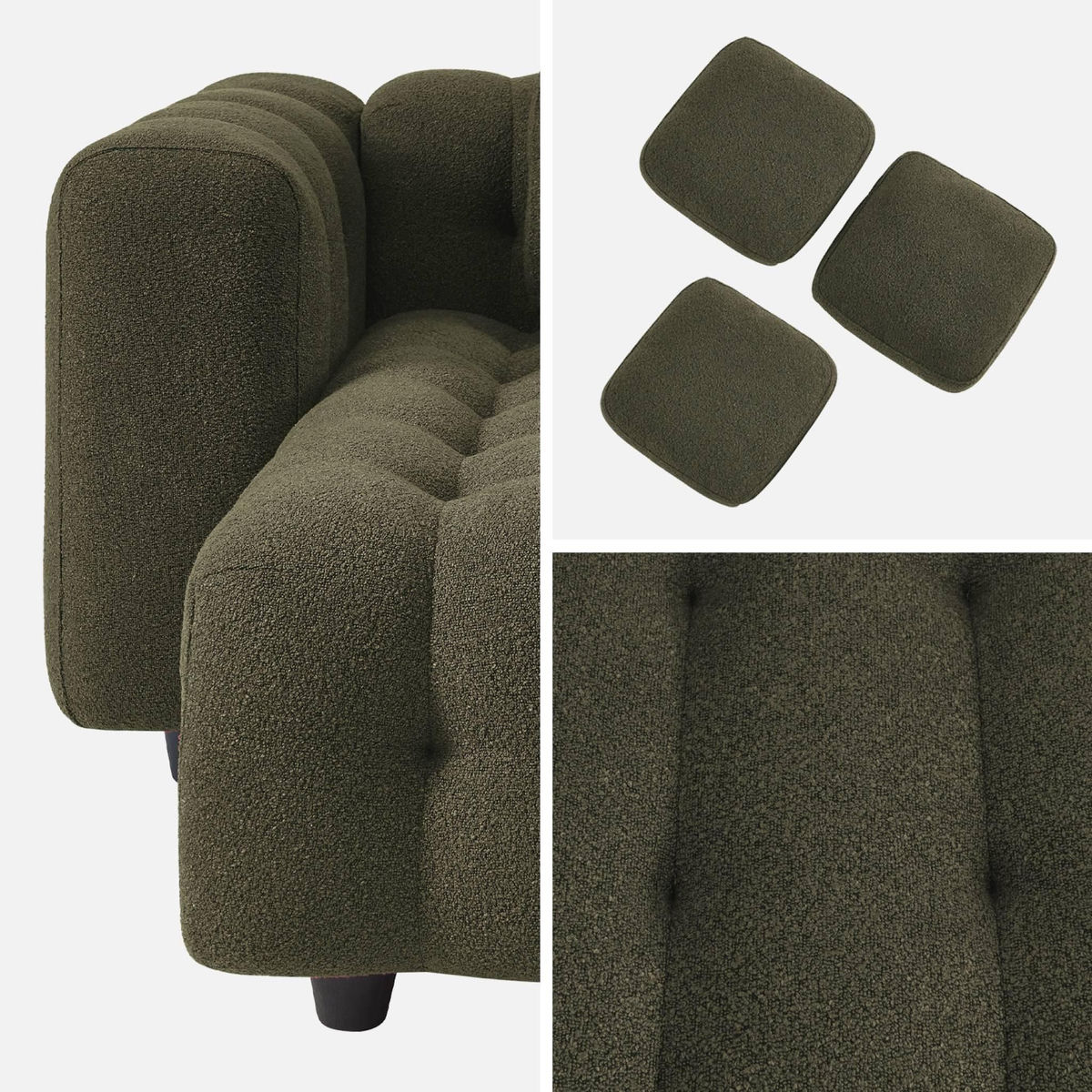 SWEEEK Pouf. module pour canapé. repose-pieds pour canapé 2 places en bouclette texturée kaki L 69 x P 59 x H 48cm - Leon