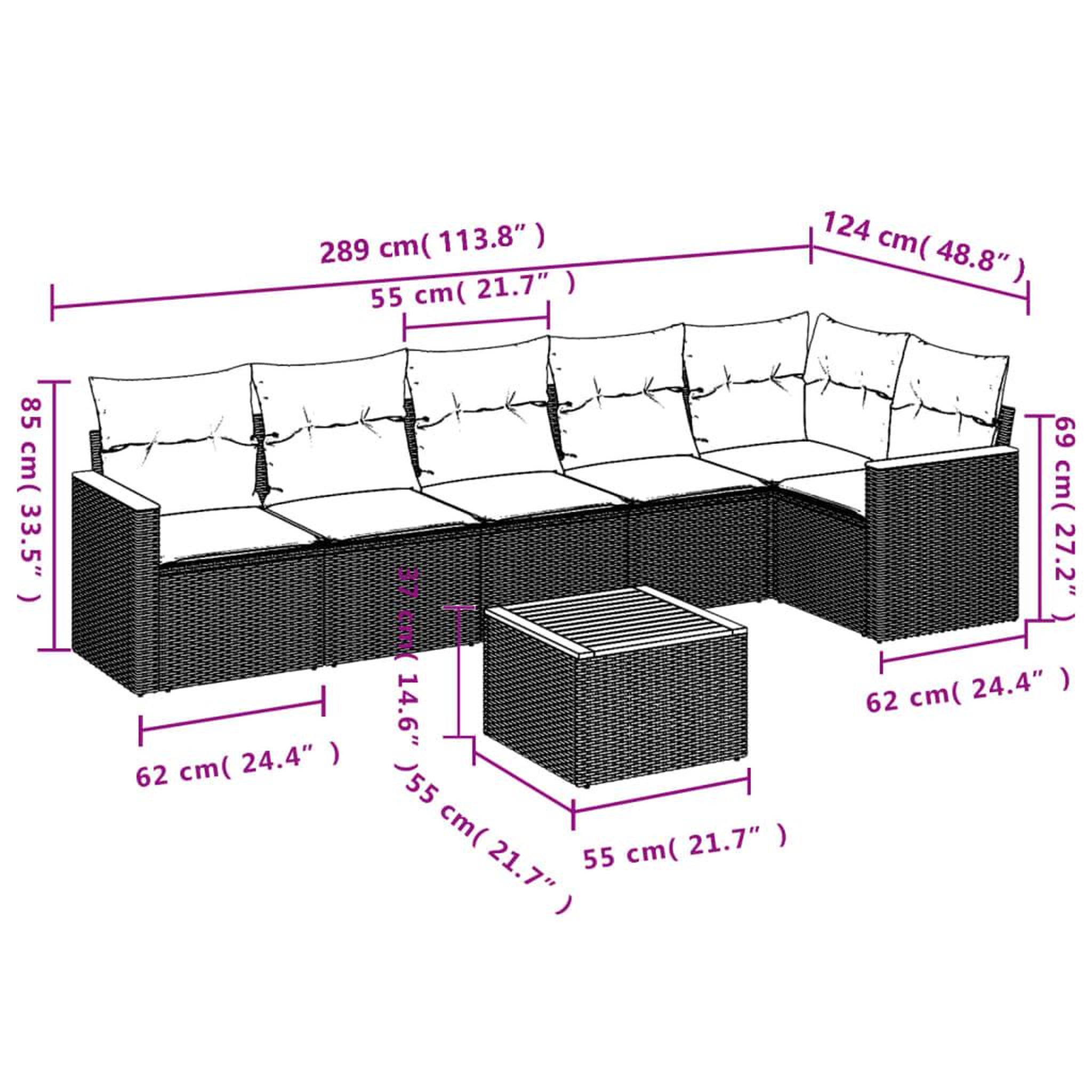 Voir la diapositive 6 : VIDAXL Salon de jardin 7 pcs avec coussins noir resine tressee