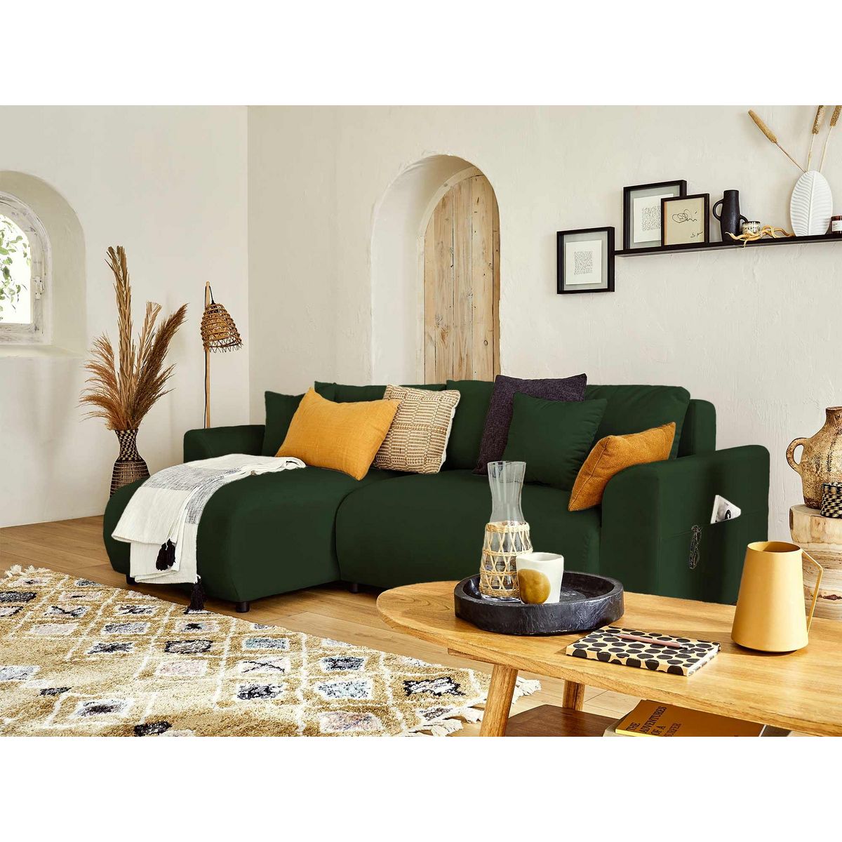 LISA DESIGN Camelia - canapé d'angle réversible - 4 places - convertible avec coffre et poches - en velours