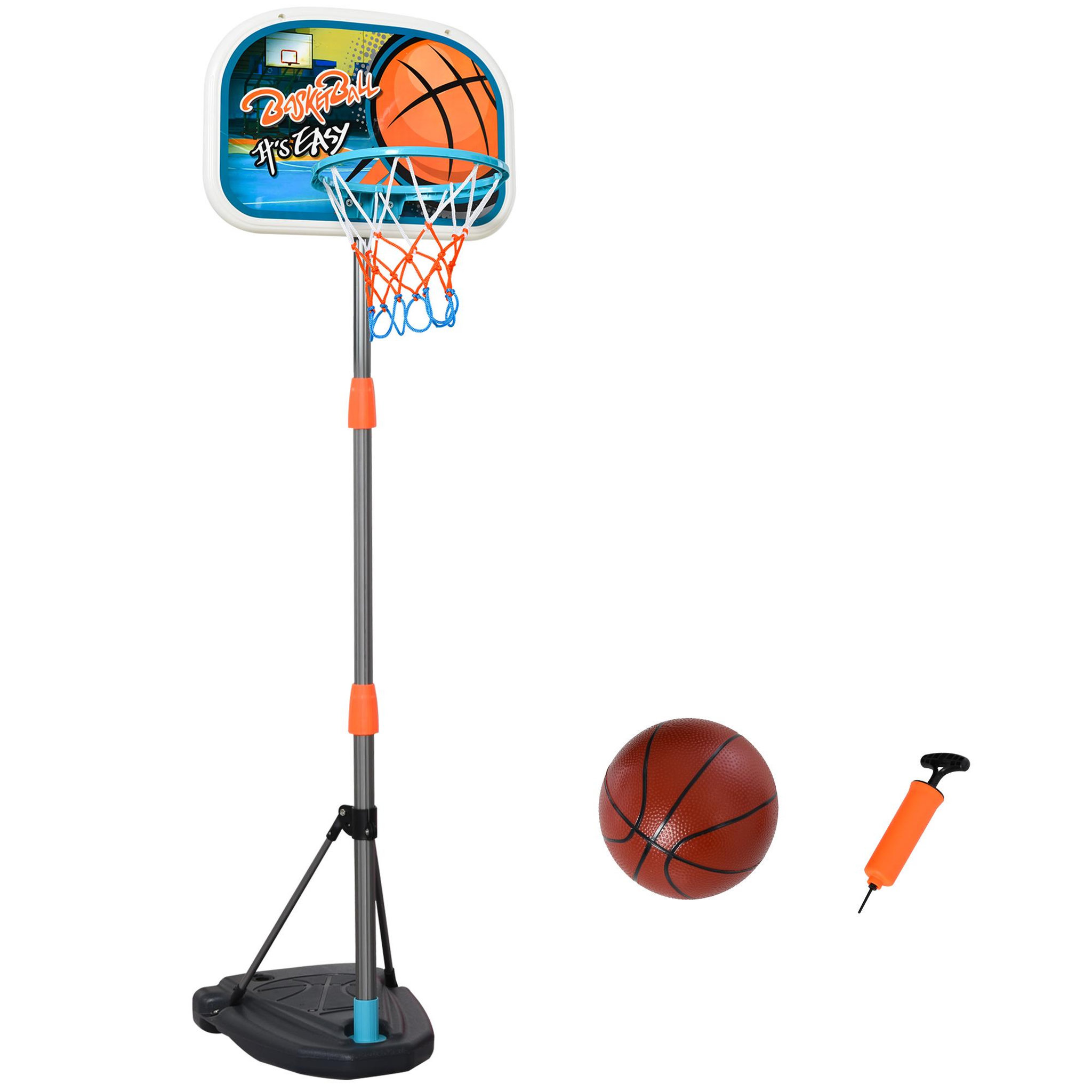 Voir la diapositive 1 : HOMCOM Panier de basket-ball sur pied avec poteau base lestage panneau + ballon + pompe hauteur réglable 1,26 – 1,58 m