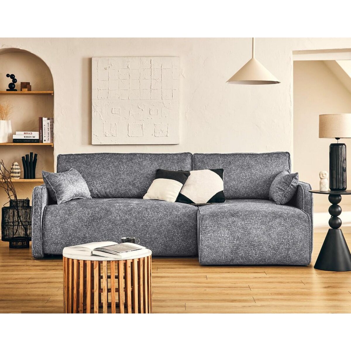 LISA DESIGN Apolline - canapé d'angle réversible 4 places convertible avec coffres en tissu moucheté