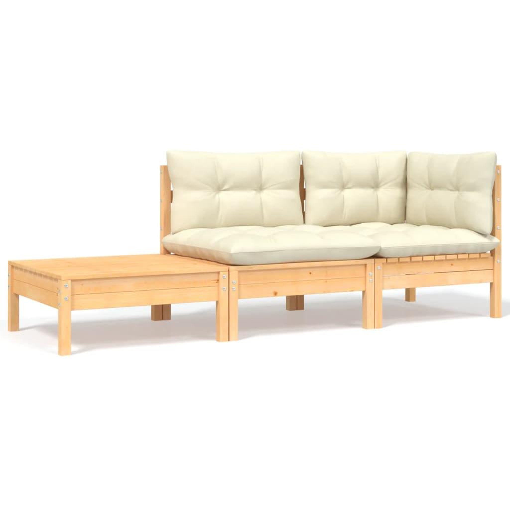 Voir la diapositive 1 : VIDAXL Salon de jardin 3 pcs avec coussins creme Bois de pin massif