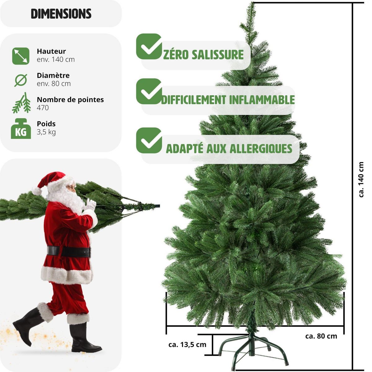 tectake Sapin de Noël artificiel 180 cm vert vert