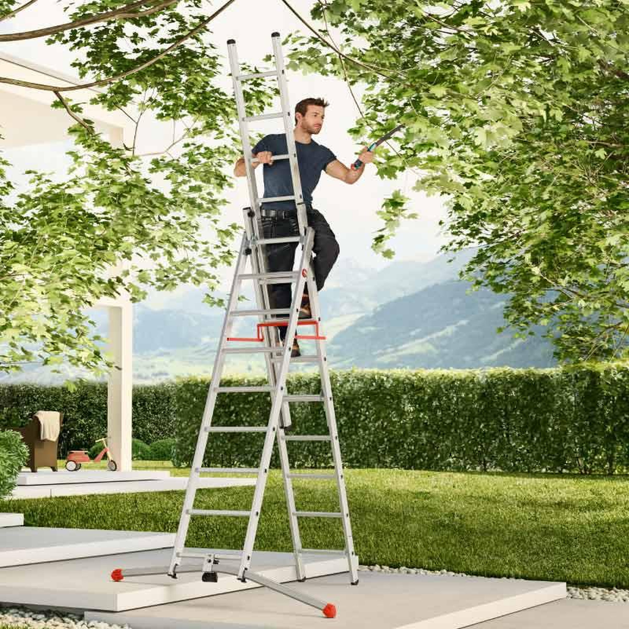 Voir la diapositive 2 : HAILO Echelle transformable pro 3 plans 3x9 échelons 5,8m/6,6m en aluminium hailo profilot