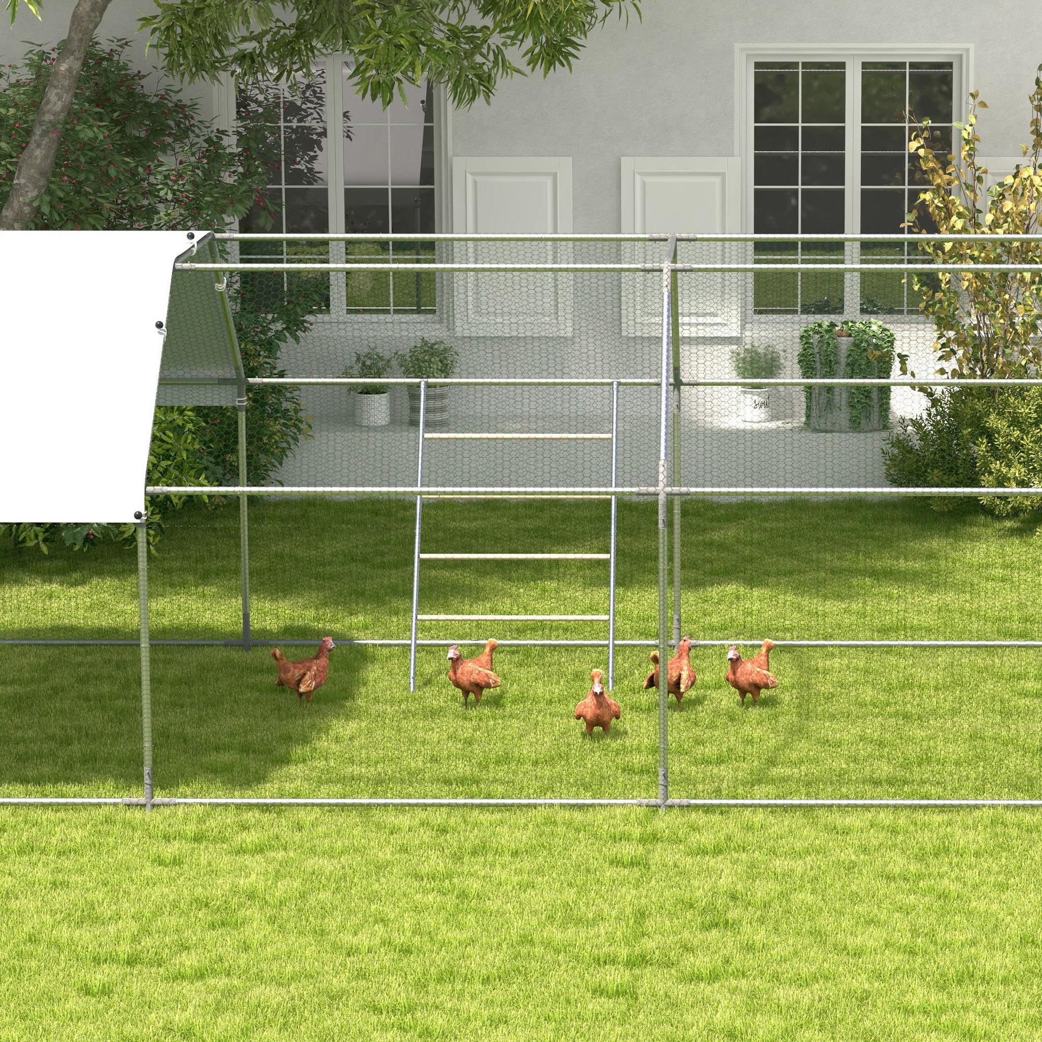 Voir la diapositive 5 : PAWHUT Grand perchoir échelle poules 4 niv. compatible enclos poulailler
