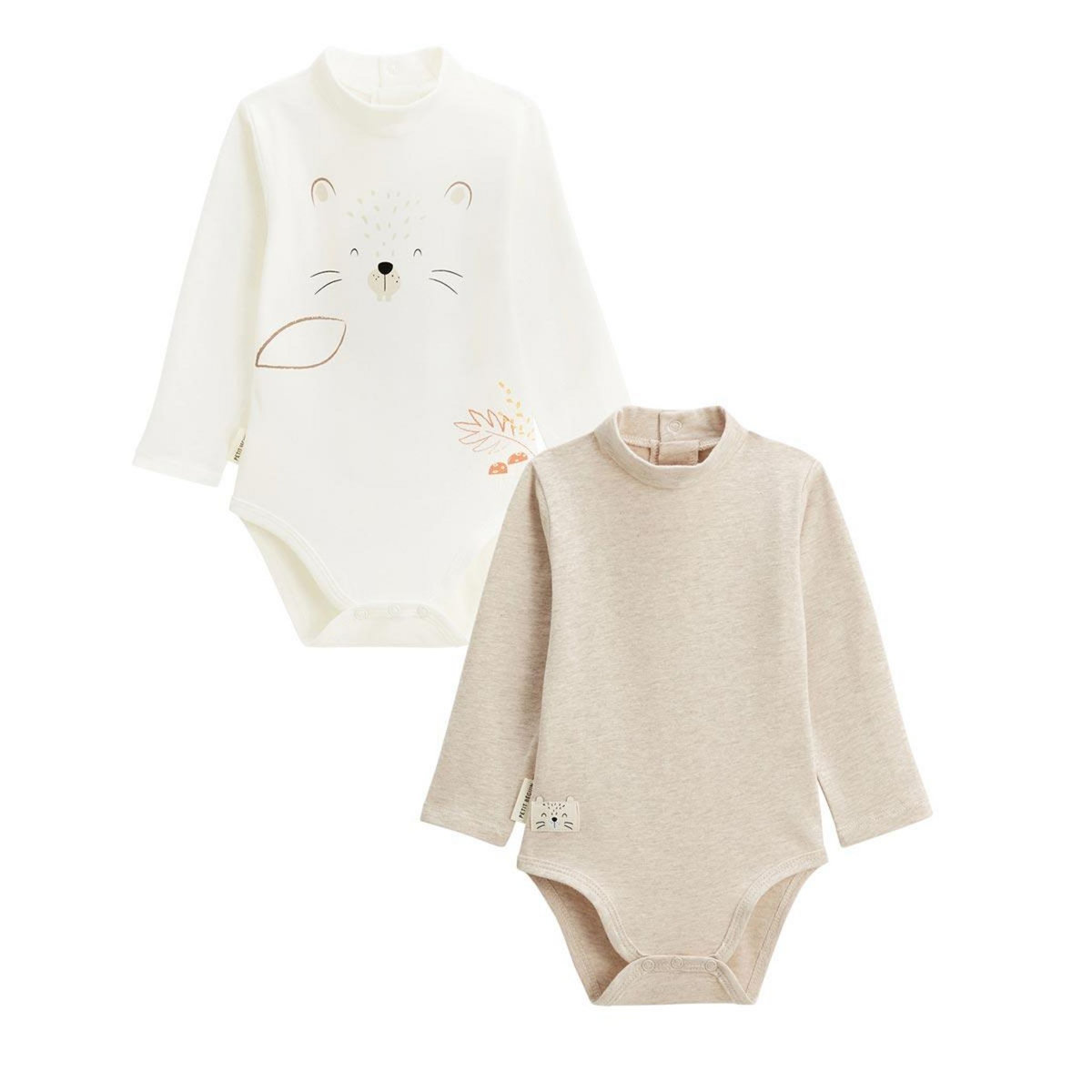 Petit Béguin Lot de 2 bodies bébé col roulé manches longues Cracotte