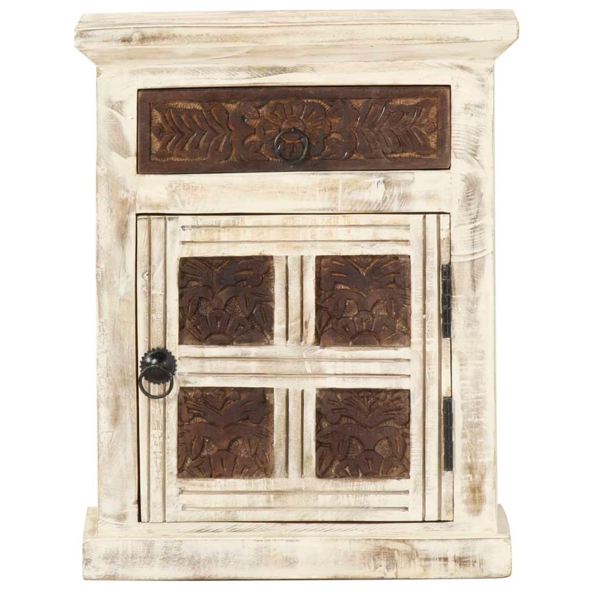 Voir la diapositive 2 : VIDAXL Table de chevet Blanc 40 x 30 x 50 cm Bois de manguier massif