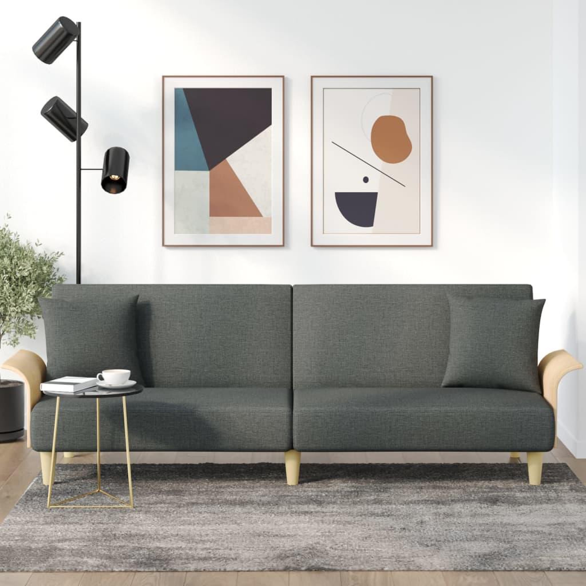 Voir la diapositive 1 : VIDAXL Canape-lit avec accoudoirs gris fonce tissu