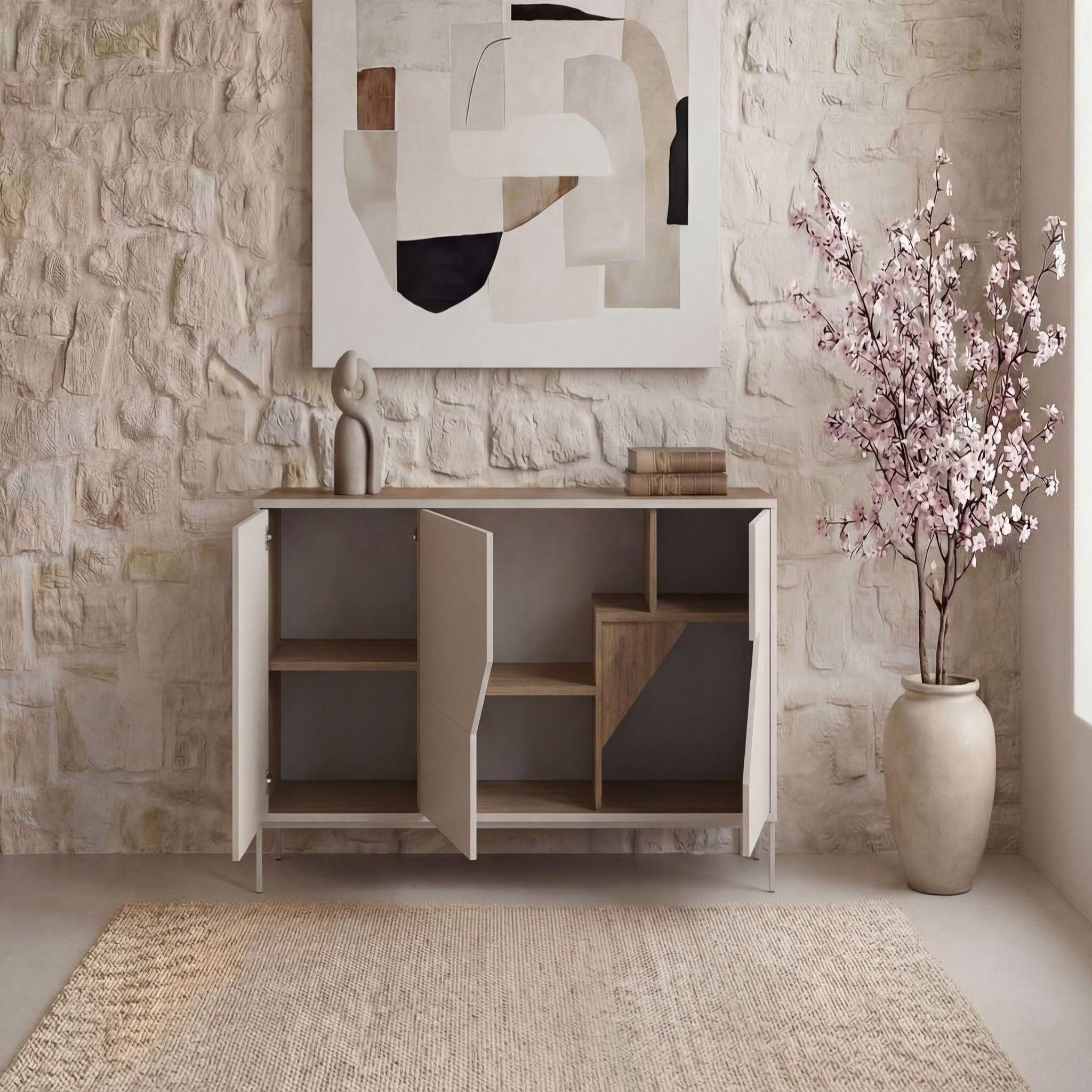 Voir la diapositive 5 : CASANOVA PARIS Dalia - buffet 3 portes 150cm en mélamine - beige