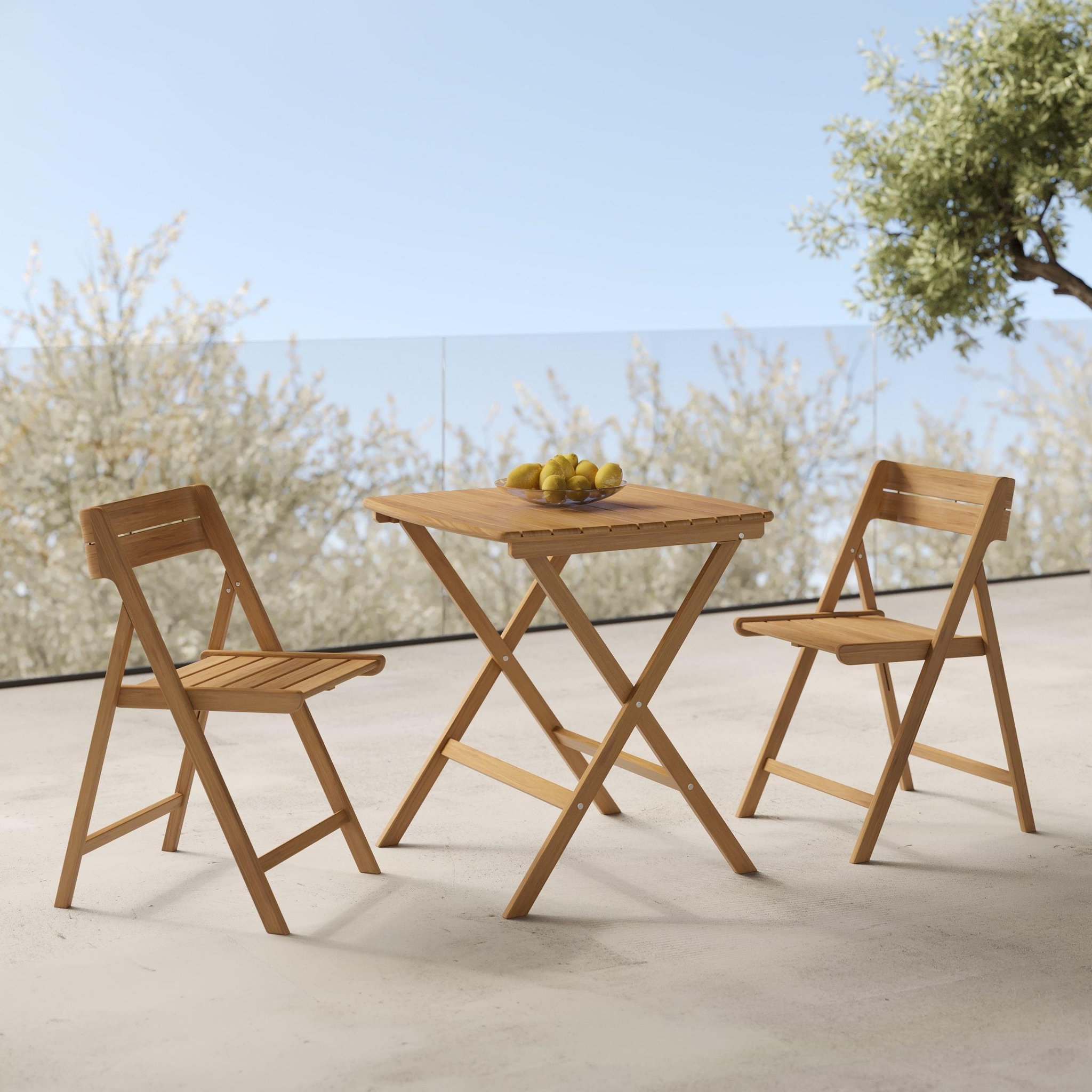 Voir la diapositive 5 : MAISON PAVANE Table de jardin pliante carrée en bois d'acacia huilé 2 personnes-siquijor