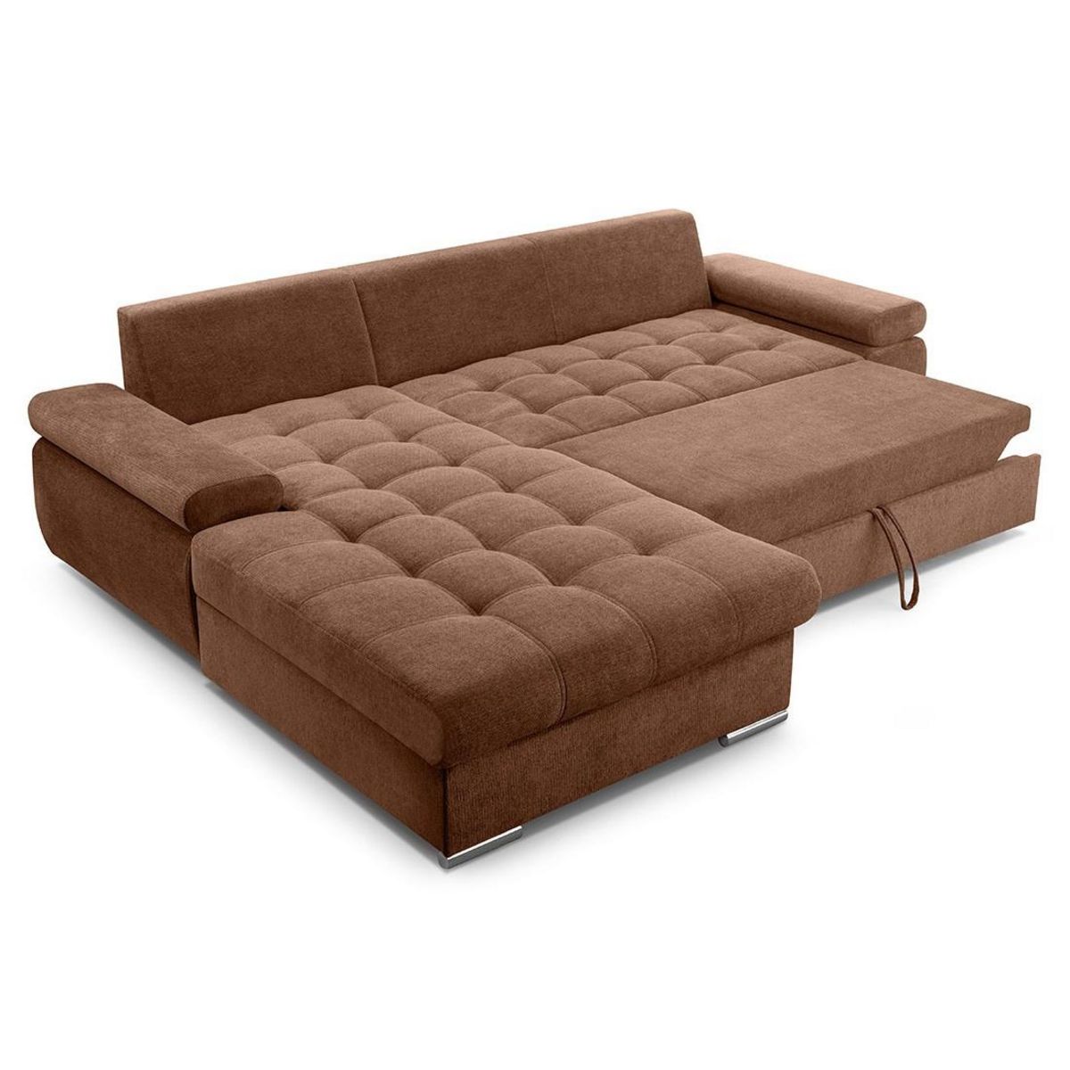 BEST MOBILIER Bianca - canapé d'angle gauche 4 places convertible avec coffre en tissu texturé