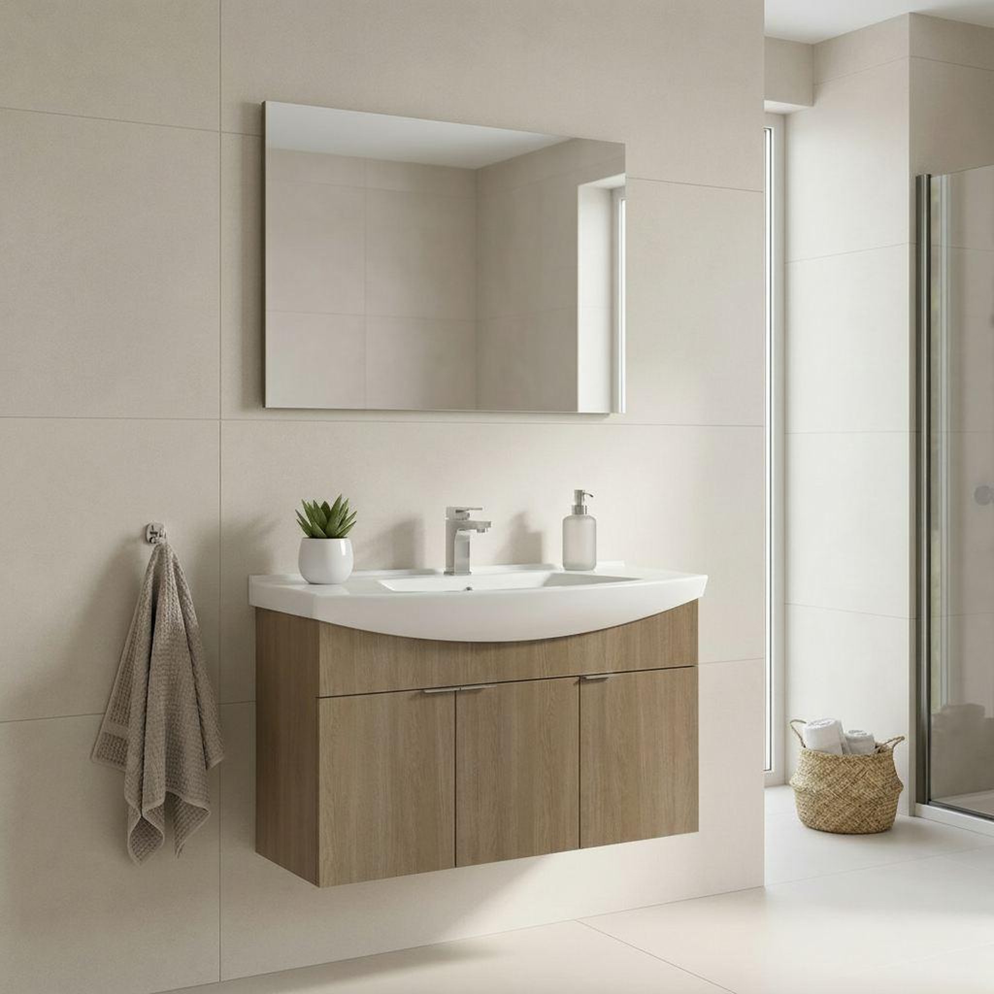 Voir la diapositive 2 : Habitat et Jardin Meuble avec simple vasque et miroir  Purus 100  - 100 x 50 x 58 cm - Oak