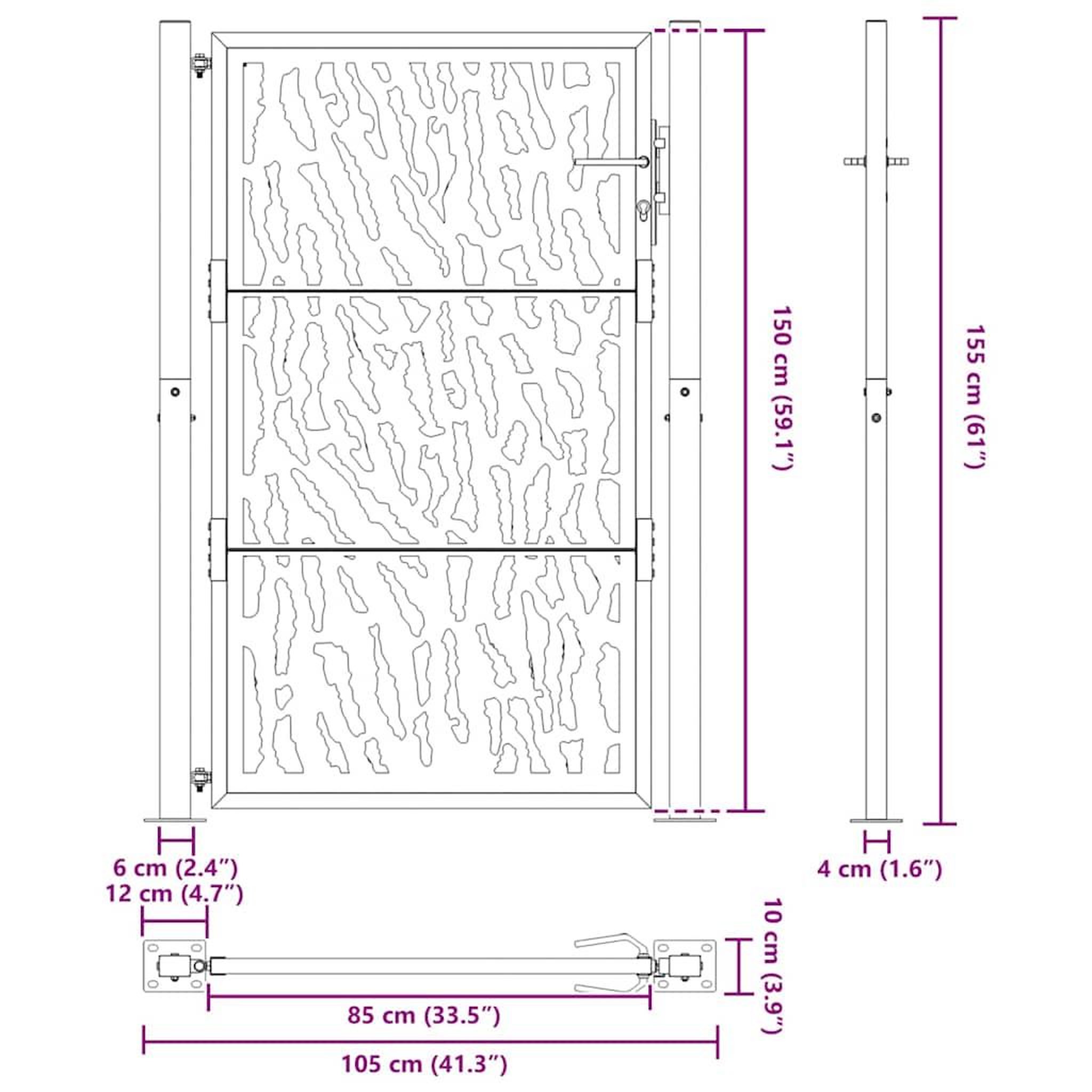 Voir la diapositive 6 : VIDAXL Porte de jardin acier resistant aux intemperies design traces