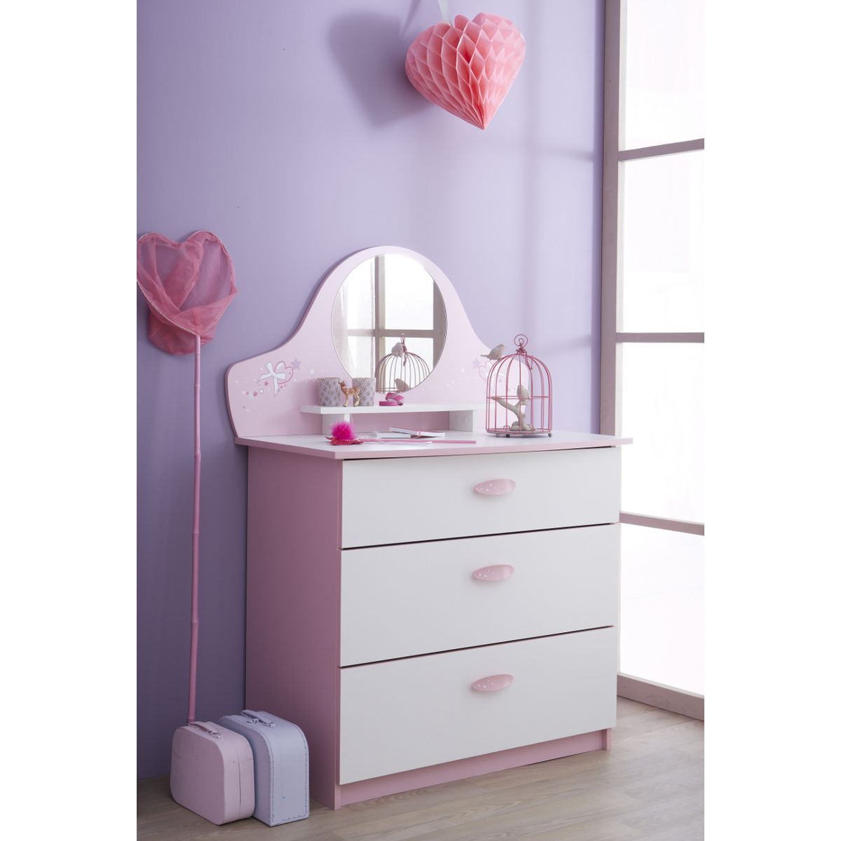 Commode 3 tiroirs BUTERFLY+miroir