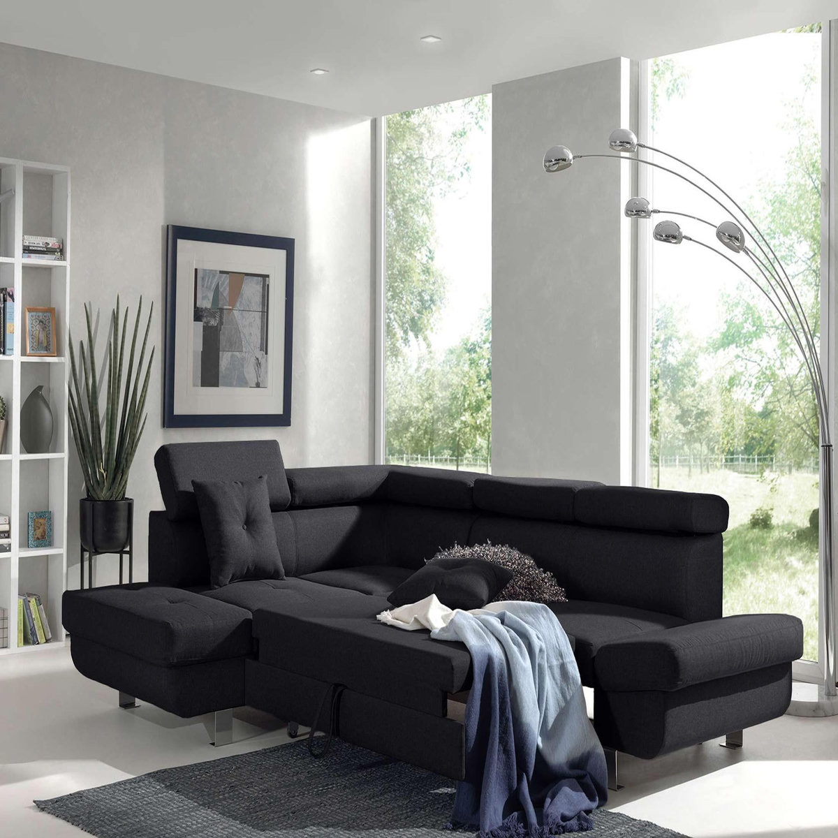 BEST MOBILIER Lisbona - canapé d'angle gauche convertible - 5 places - avec têtières