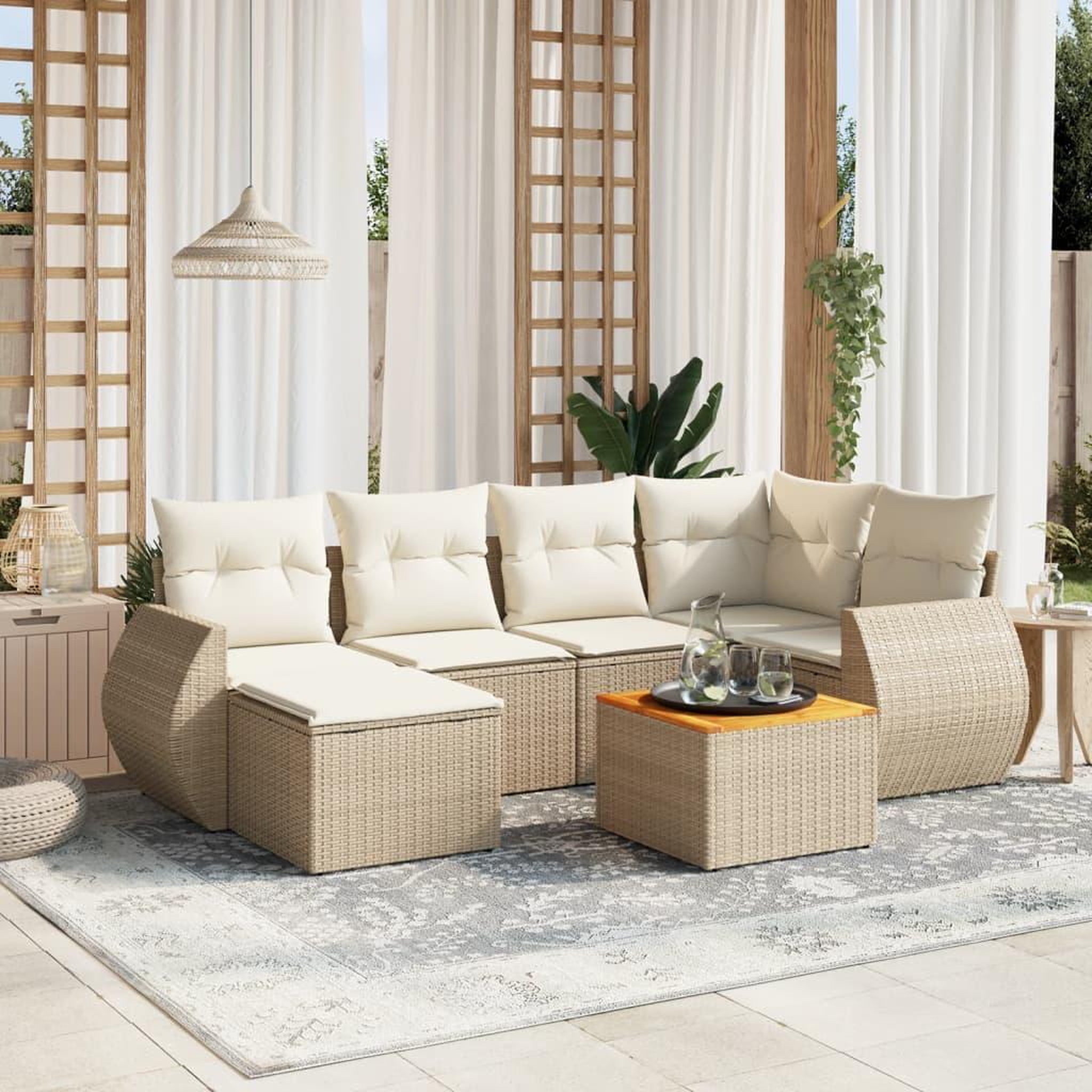 VIDAXL Salon de jardin avec coussins 7 pcs beige resine tressee