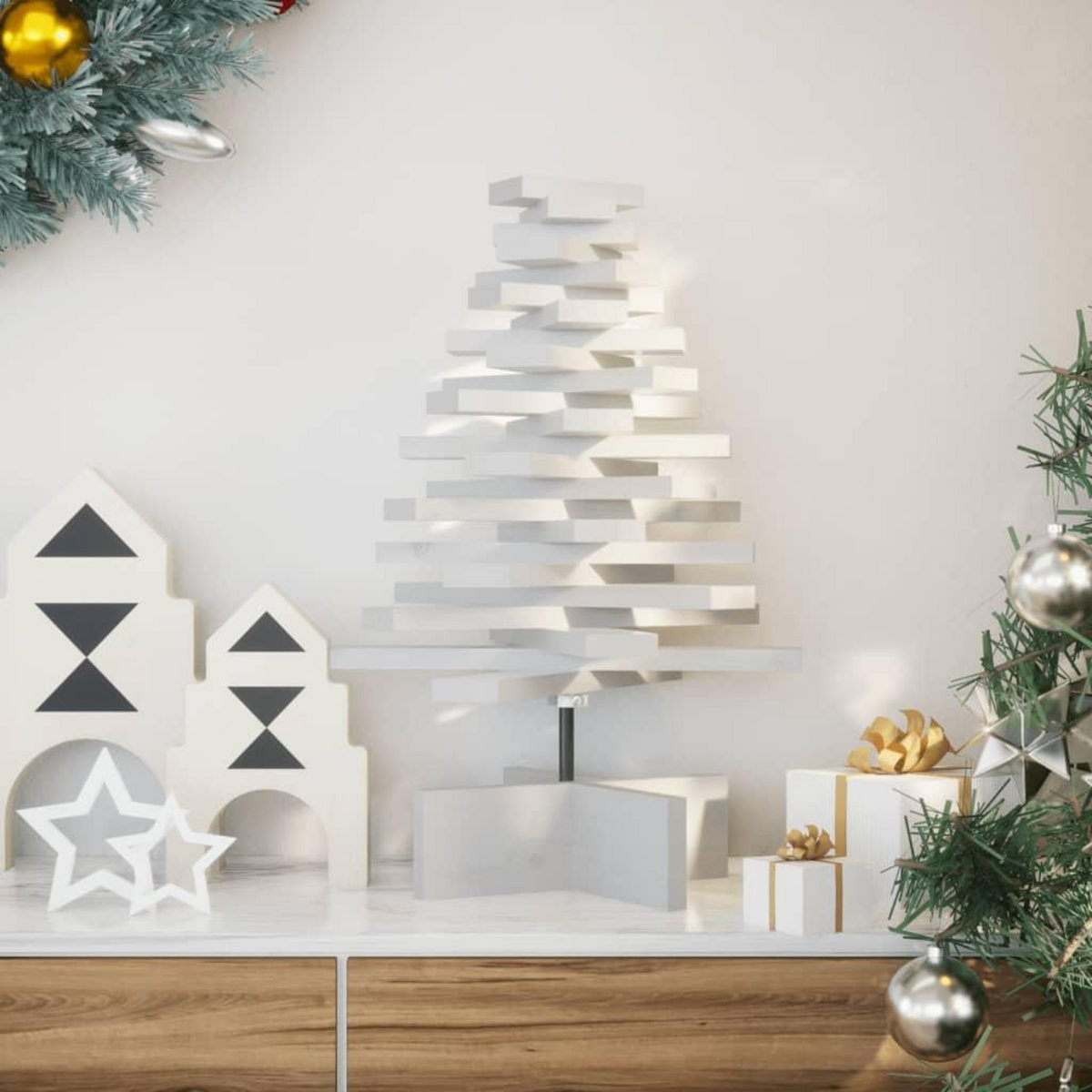 VIDAXL Arbre de Noël en bois pour decoration blanc 60 cm pin massif