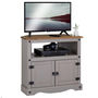 Voir la diapositive 1 : IDIMEX Meuble TV RAMON avec 2 portes, style mexicain en pin massif gris et brun