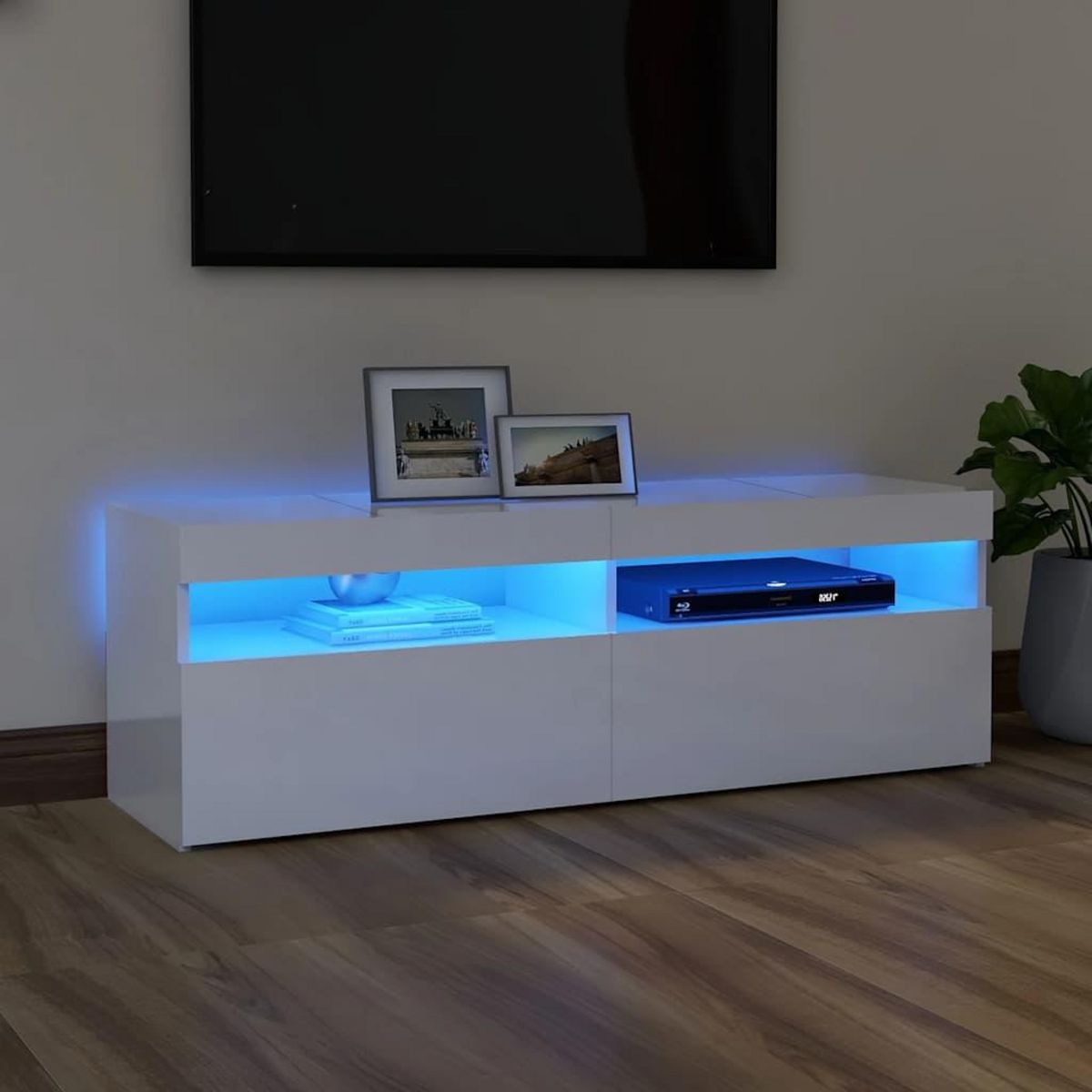 VIDAXL Meuble TV avec lumieres LED blanc brillant 120x35x40 cm