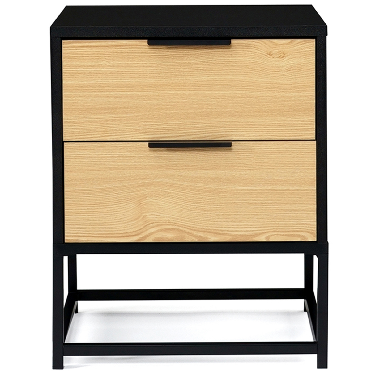 ID MARKET Lot de 2 tables de chevet NEVADA 2 tiroirs noir et bois design industriel