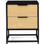 Voir la diapositive 3 : ID MARKET Lot de 2 tables de chevet NEVADA 2 tiroirs noir et bois design industriel