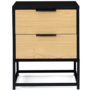 Voir la diapositive 3 : ID MARKET Lot de 2 tables de chevet NEVADA 2 tiroirs noir et bois design industriel