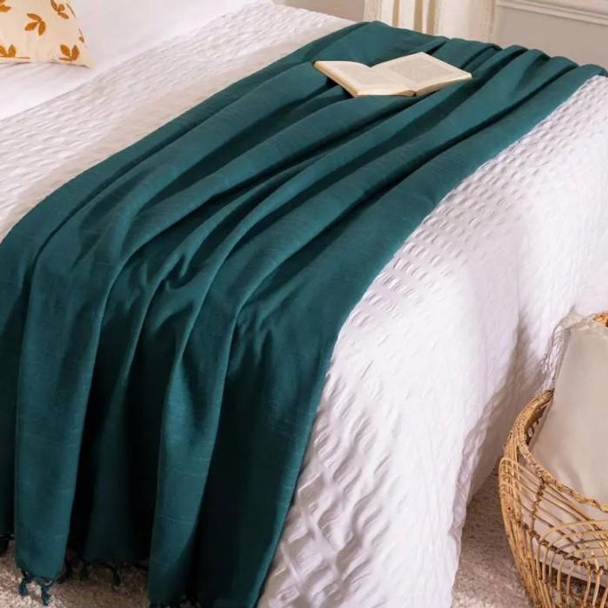 ATMOSPHERA Jeté de Lit Déco  Algodon  230x250cm Bleu Canard