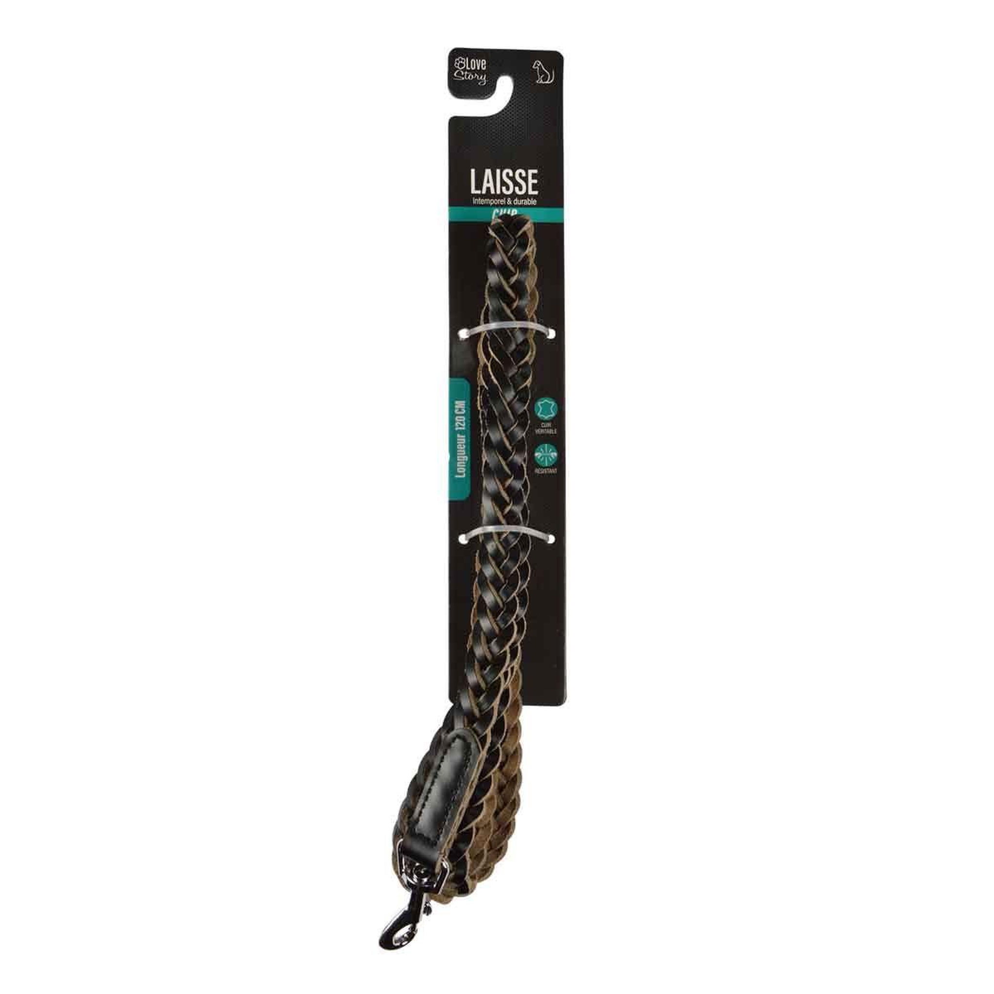 Voir la diapositive 3 : LOVE STORY Laisse pour chien en cuir  tressé  120cm noir