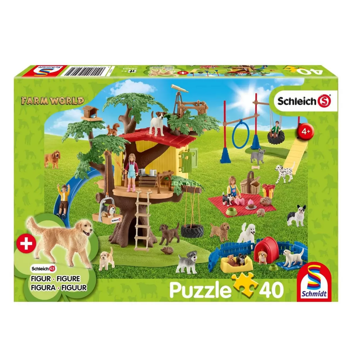 Schmidt Puzzle 40 pièces avec figurine : Chiens heureux