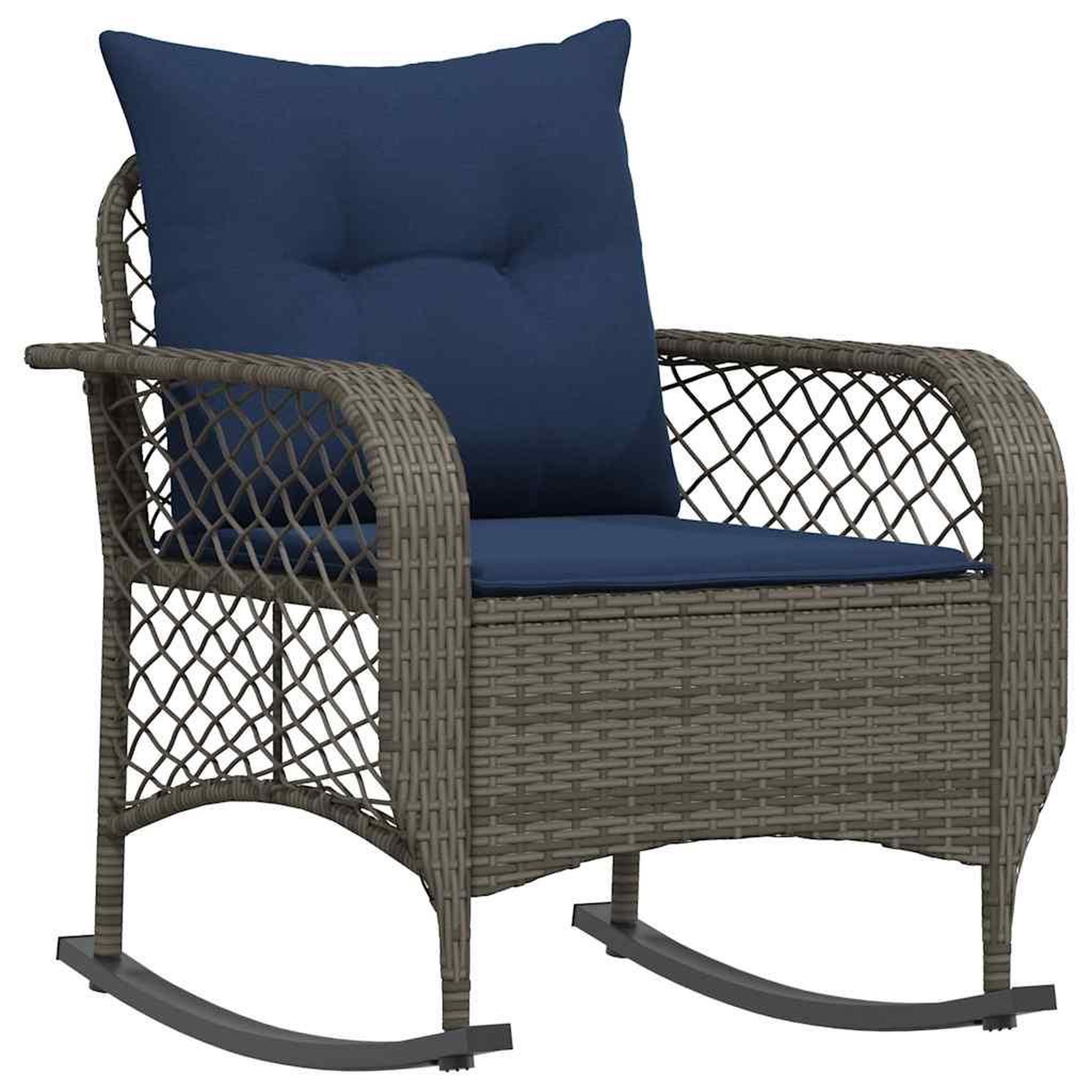 Voir la diapositive 2 : VIDAXL Chaise a bascule de jardin avec coussins gris resine tressee