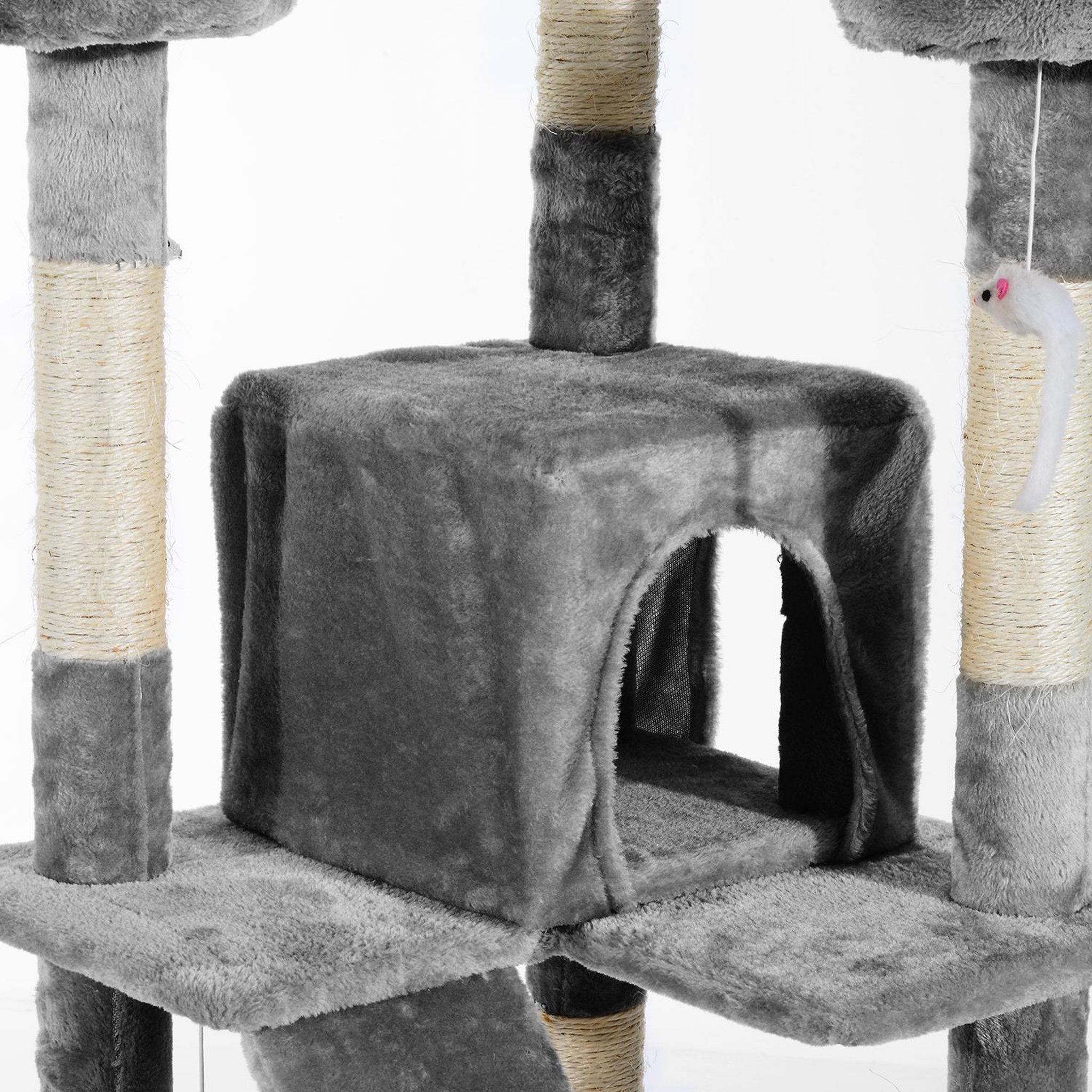 Voir la diapositive 6 : PAWHUT Arbre à chat griffoir grattoir double niche peluche sisal naturel hauteur 170 cm gris