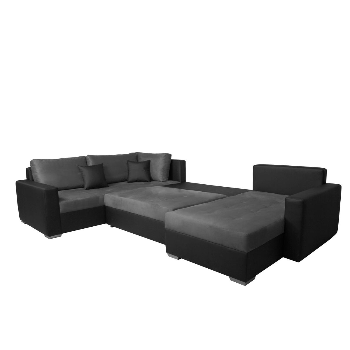 Canapé d'angle gauche panoramique convertible 5 places tissu simili avec coffre MAGNUS