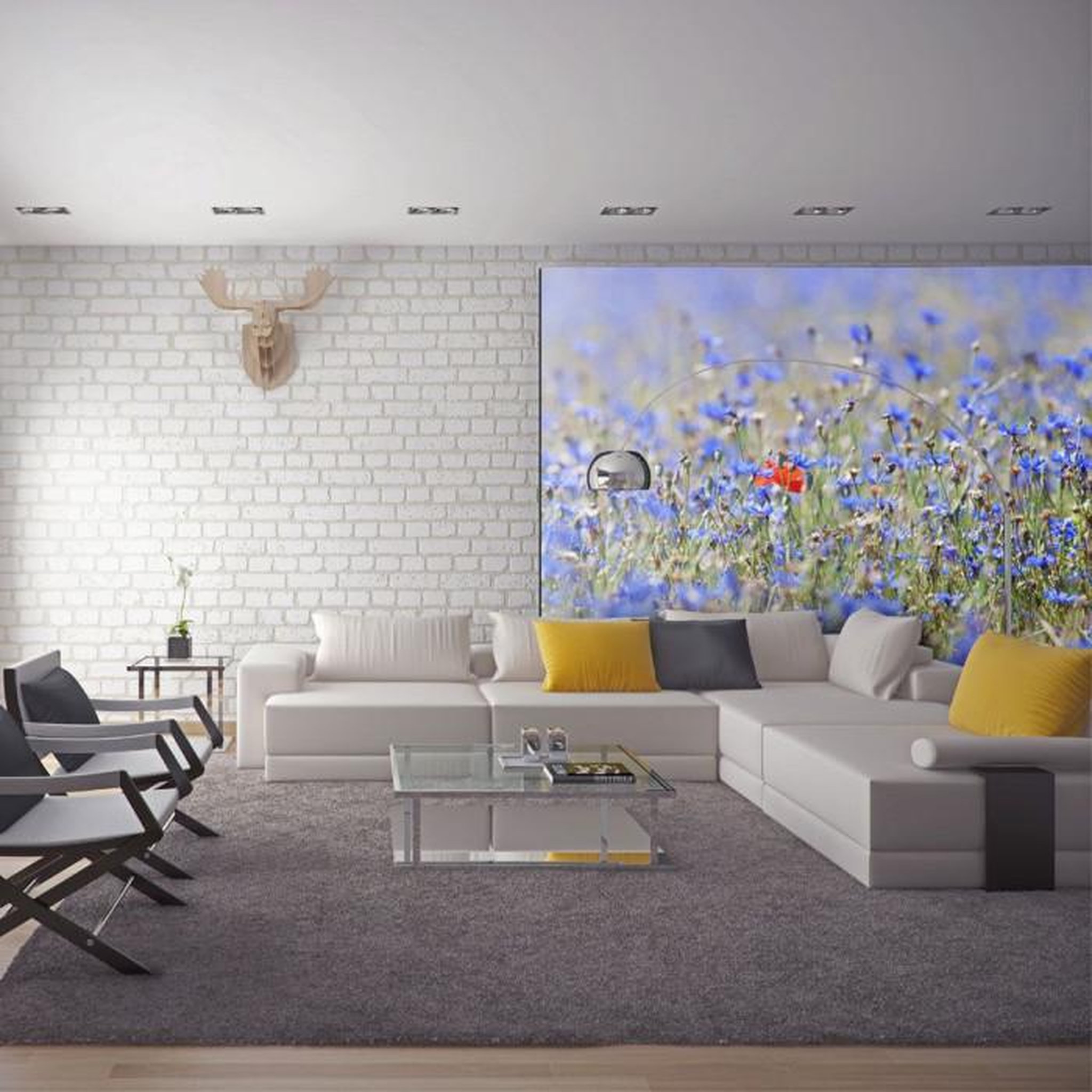 Paris Prix Papier Peint  Prairie Aux Couleurs du Ciel Bleuets. Coloris disponibles : Multicolore