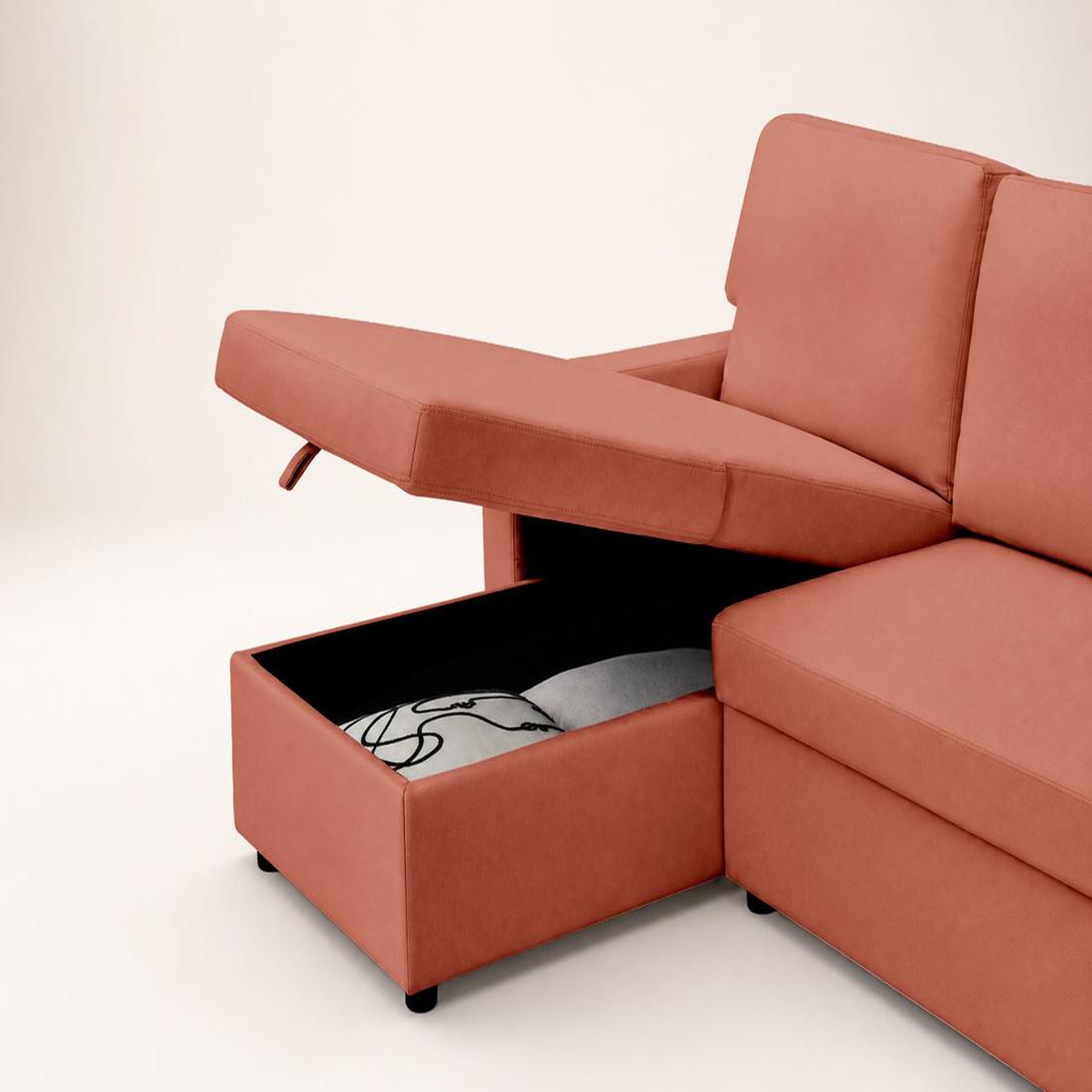 Voir la diapositive 5 : BEST MOBILIER Meiya - canapé d'angle réversible 4 places convertible avec coffre en tissu