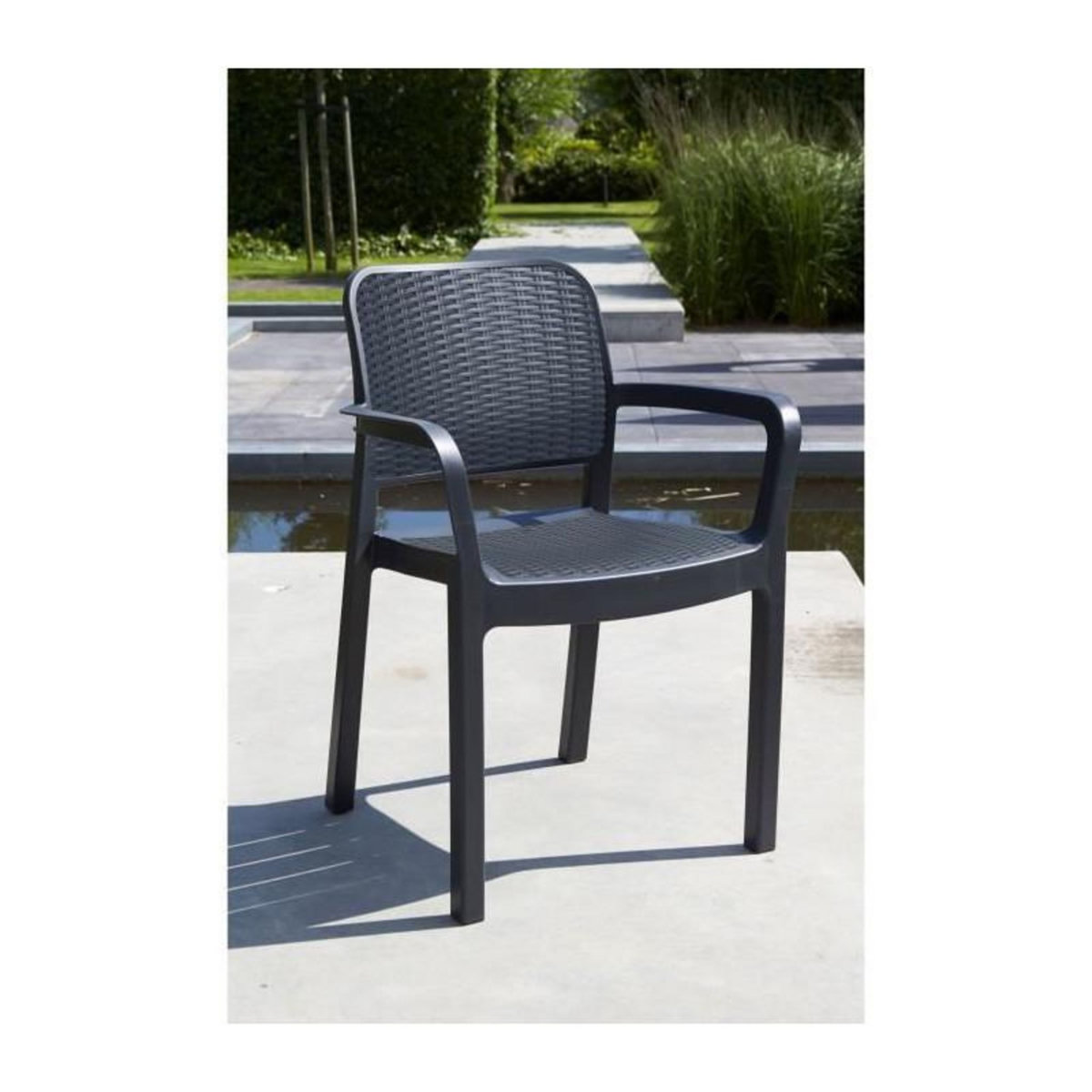 Keter Lots de 6 Fauteuils monoblocs coloris graphite - empilables en resine de synthese - imitation rotin tresse - ALLIBERT BY KETER -