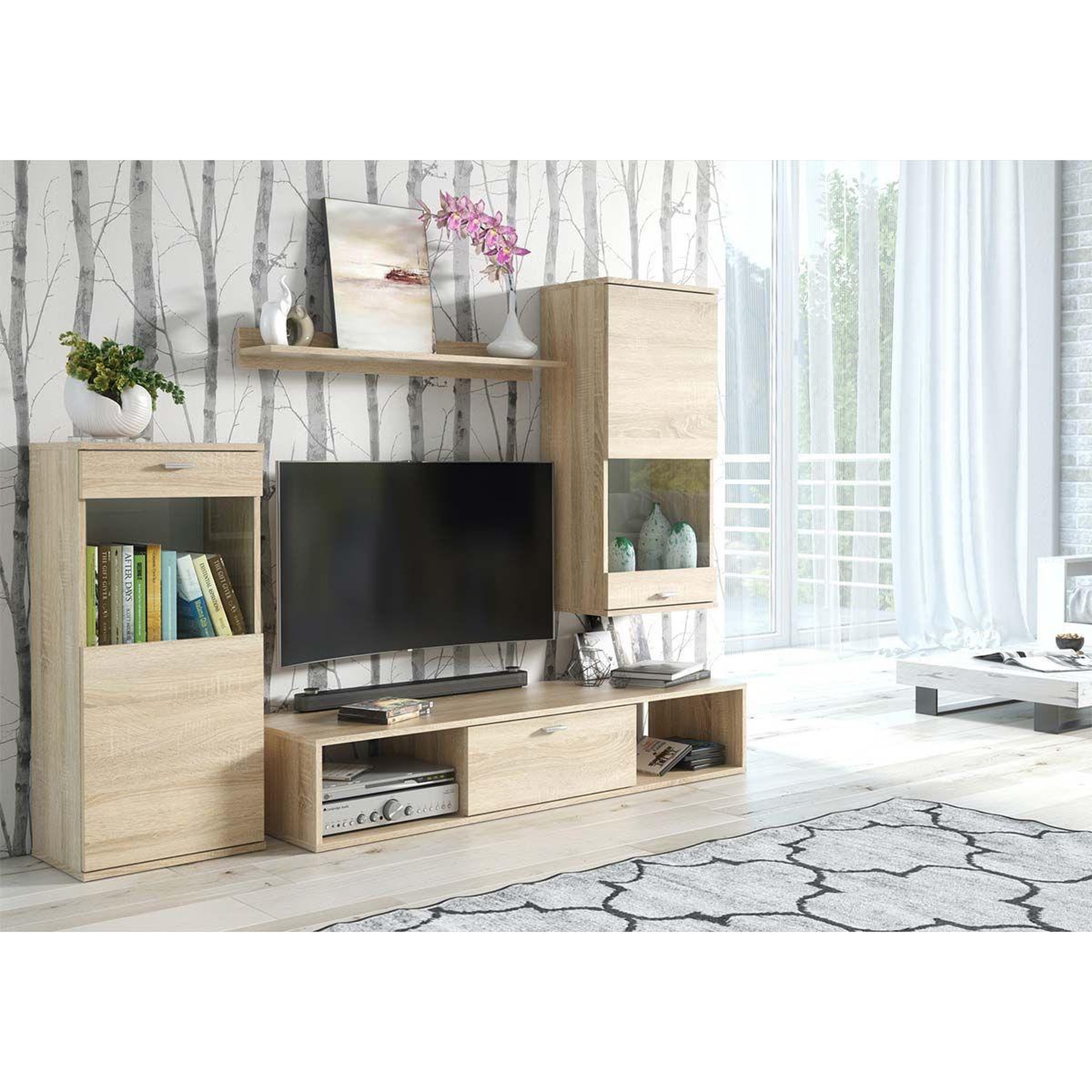 Voir la diapositive 2 : Paris Prix Ensemble meuble tv design  rico  180cm naturel